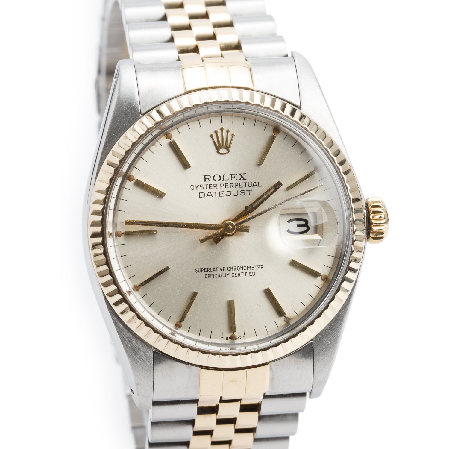 Rolex Stainless Steel & 18k Yellow Gold Datejust 36 MM Watch Silver Dial 16013 w/ Box