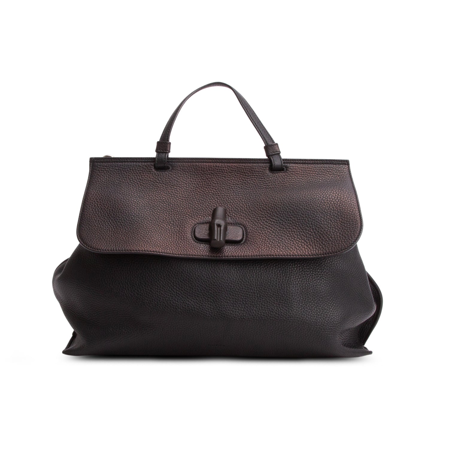 Gucci Black Calfskin Leather Large Bamboo Daily Top Handle Bag w/ Strap