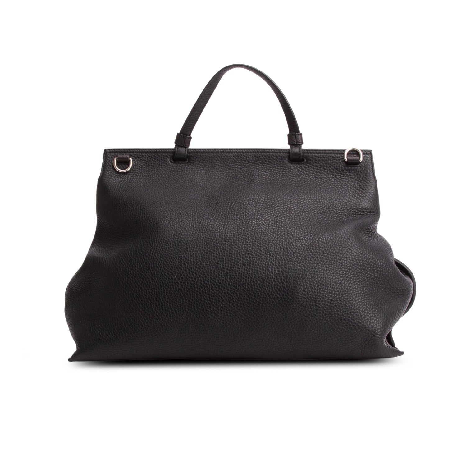Gucci Black Calfskin Leather Large Bamboo Daily Top Handle Bag w/ Strap