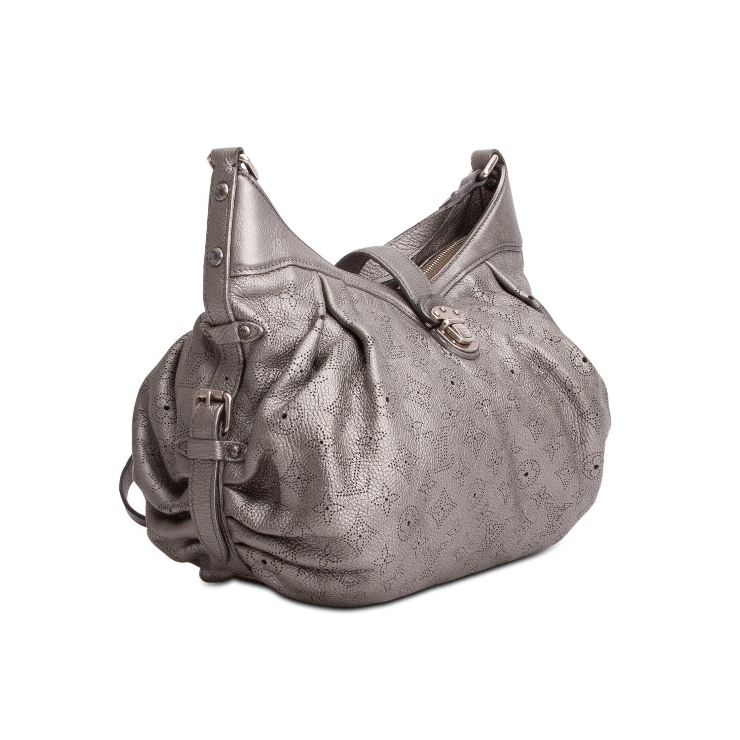 Louis Vuitton Metallic Silver Monogram Mahina Leather XS Hobo