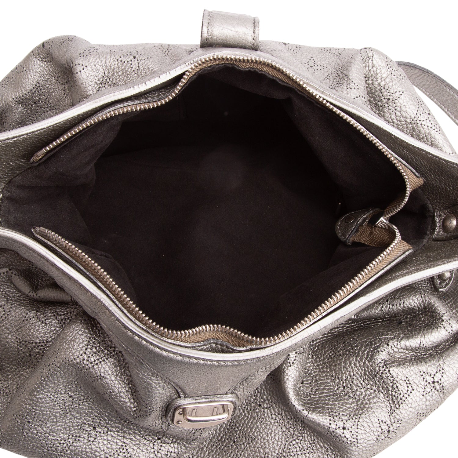 Louis Vuitton Metallic Silver Monogram Mahina Leather XS Hobo