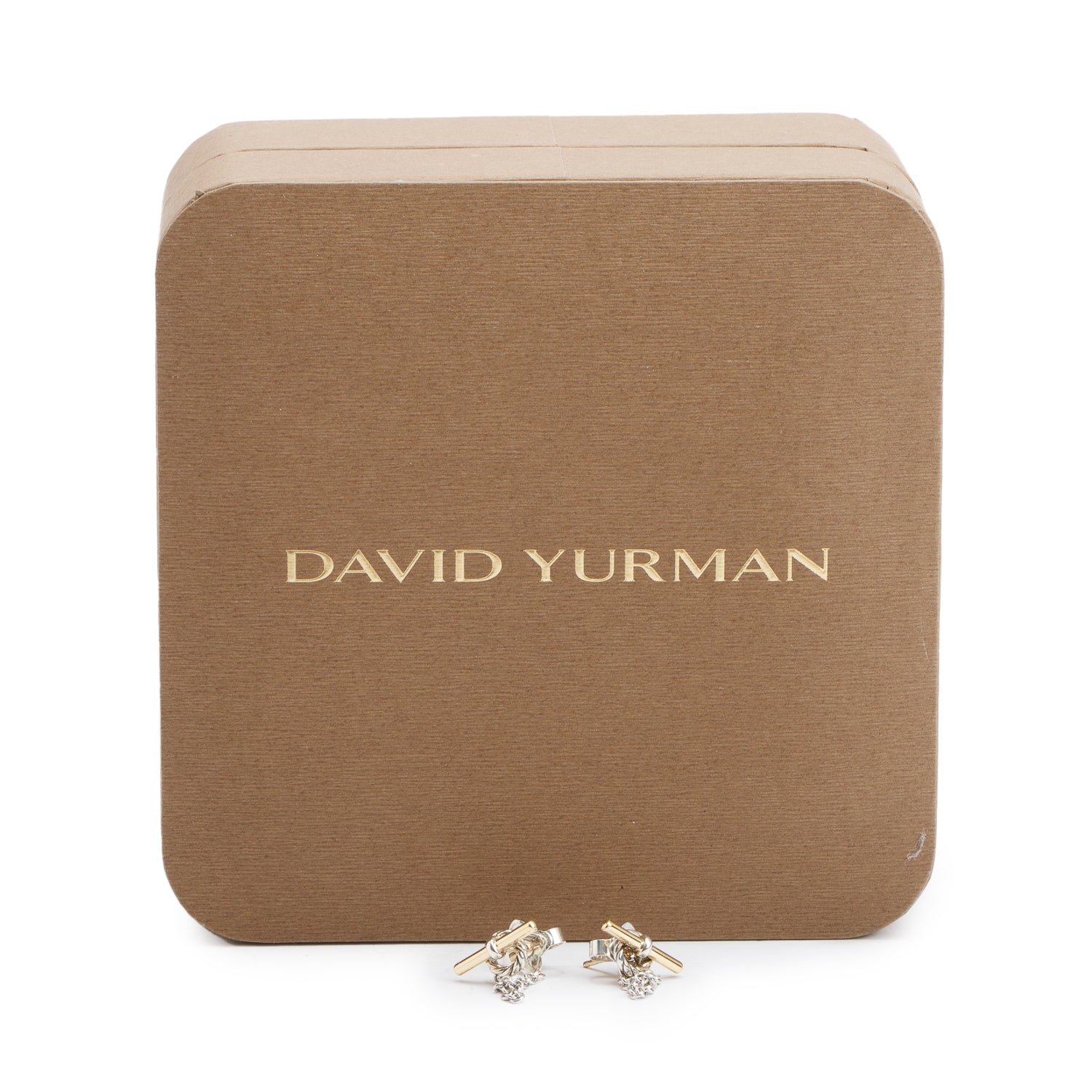 David Yurman Sterling Silver & 18k Yellow Gold Mercer Petite Toggle Chain Stud Earrings w/ Box