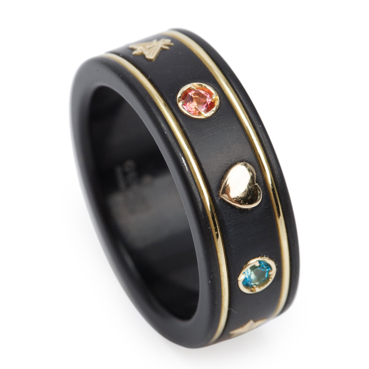 Gucci Black Ceramic & 18k Yellow Gold Multistone Ring, Size 13 6.25 w/ Box & Receipt