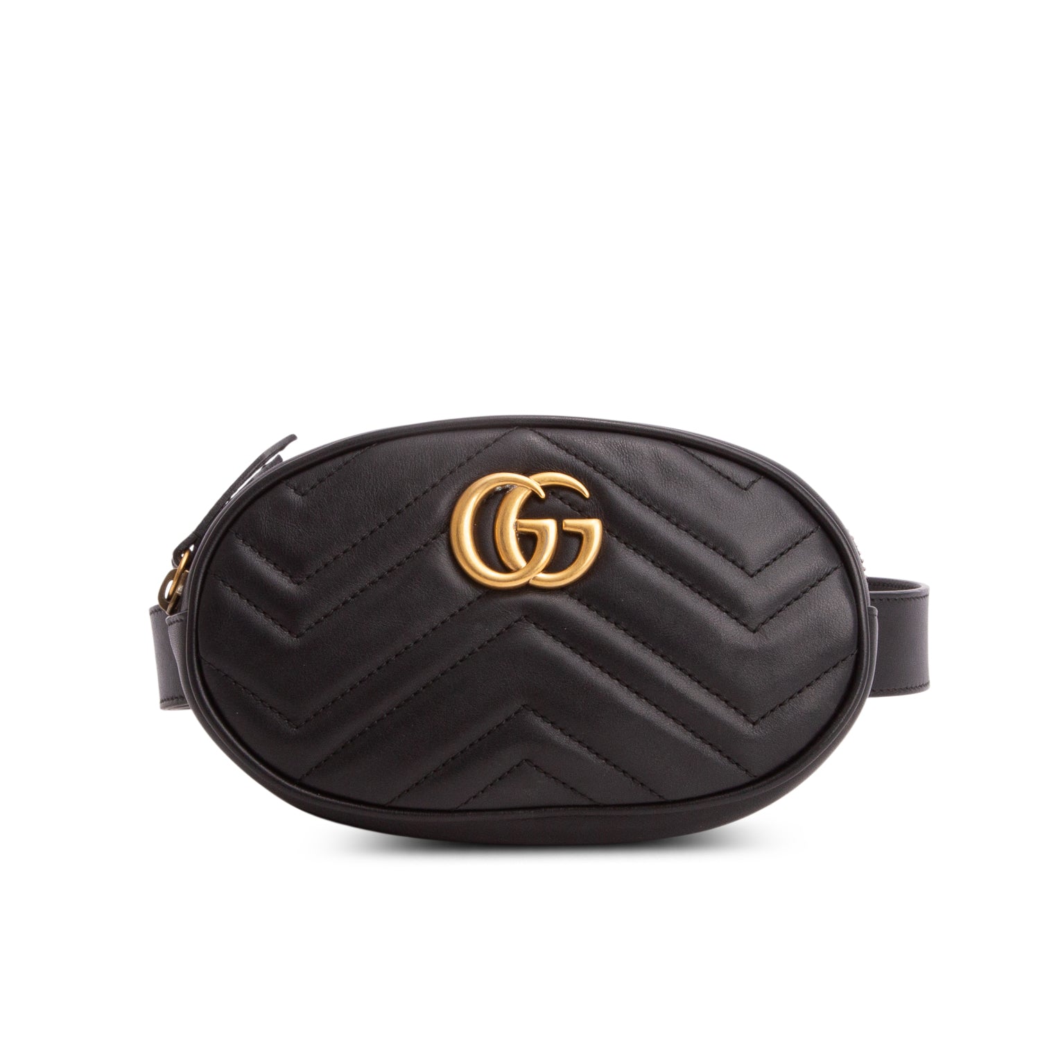 Gucci Black GG Marmont Matelasse Leather Belt Bag, Size 65 26