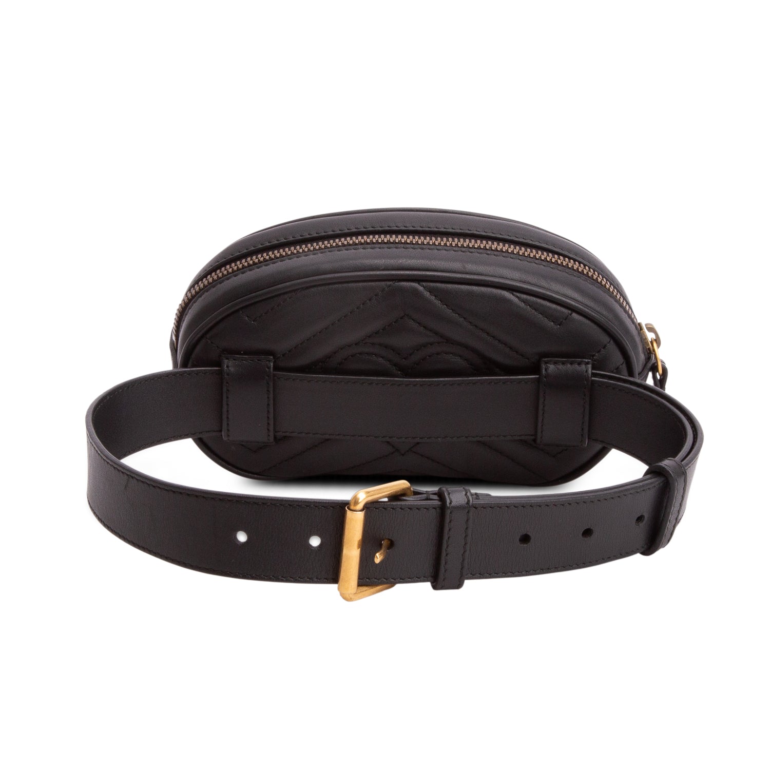Gucci Black GG Marmont Matelasse Leather Belt Bag, Size 65 26