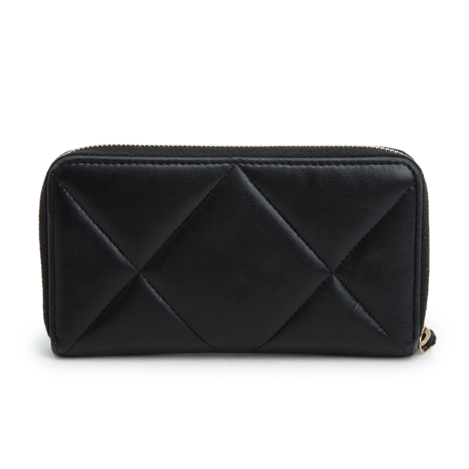 Chanel Black Lambskin Quilted Medium 19 Zip Around Purse Wallet