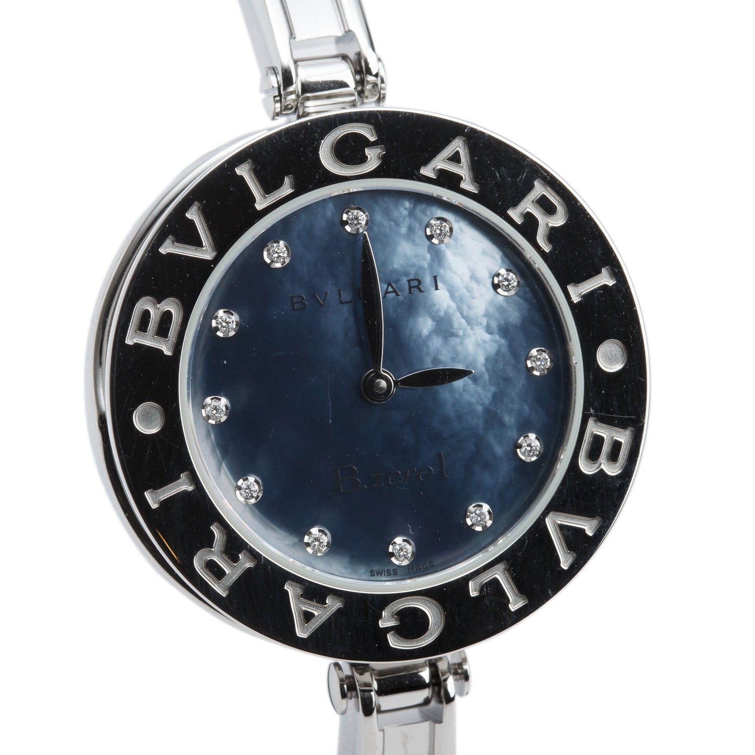 BVLGARI Stainless Steel B.Zero1 30 MM Quartz Watch Blue Mother of Pearl Diamond Dial