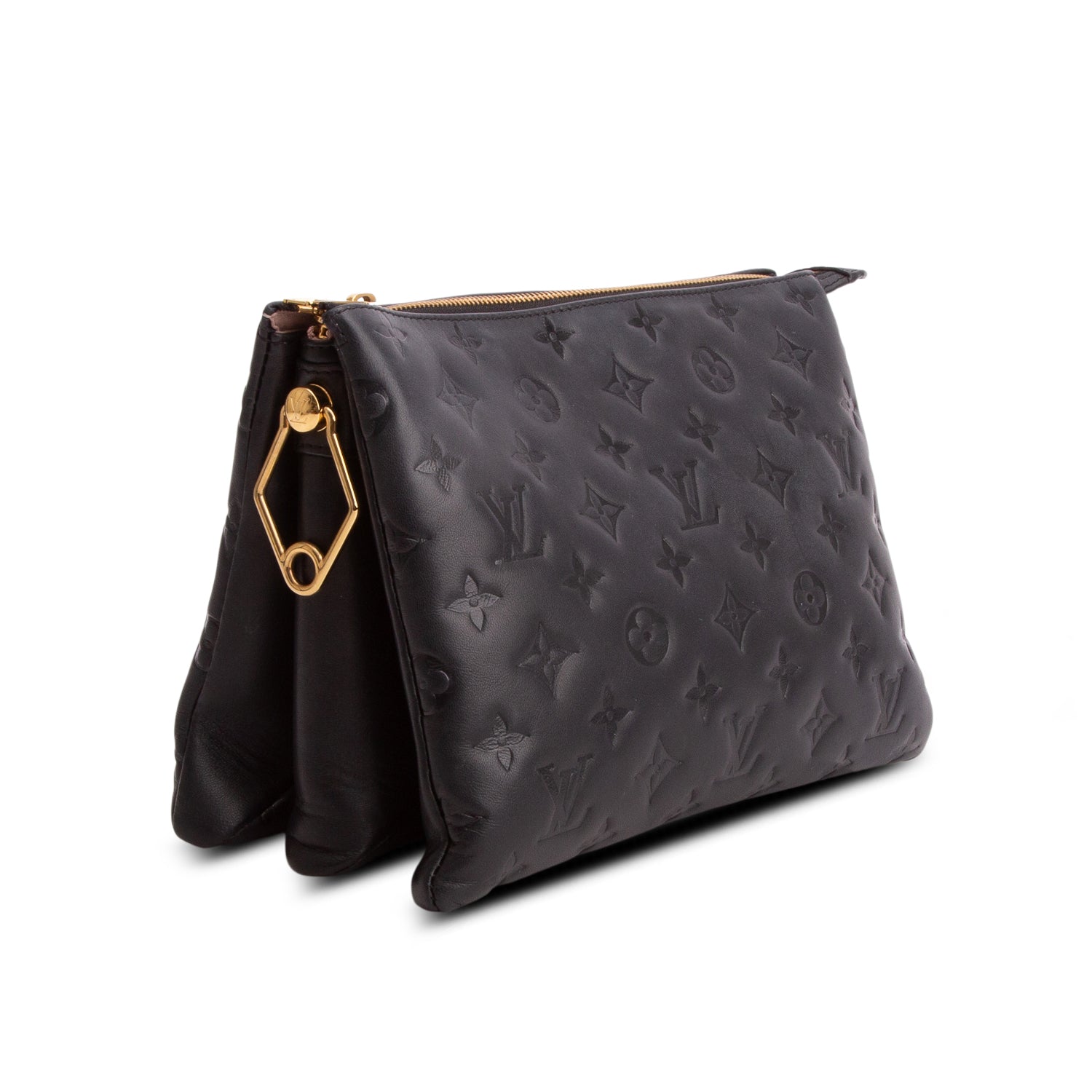 Louis Vuitton Black Monogram Embossed Lambskin Leather Coussin PM w/ Straps