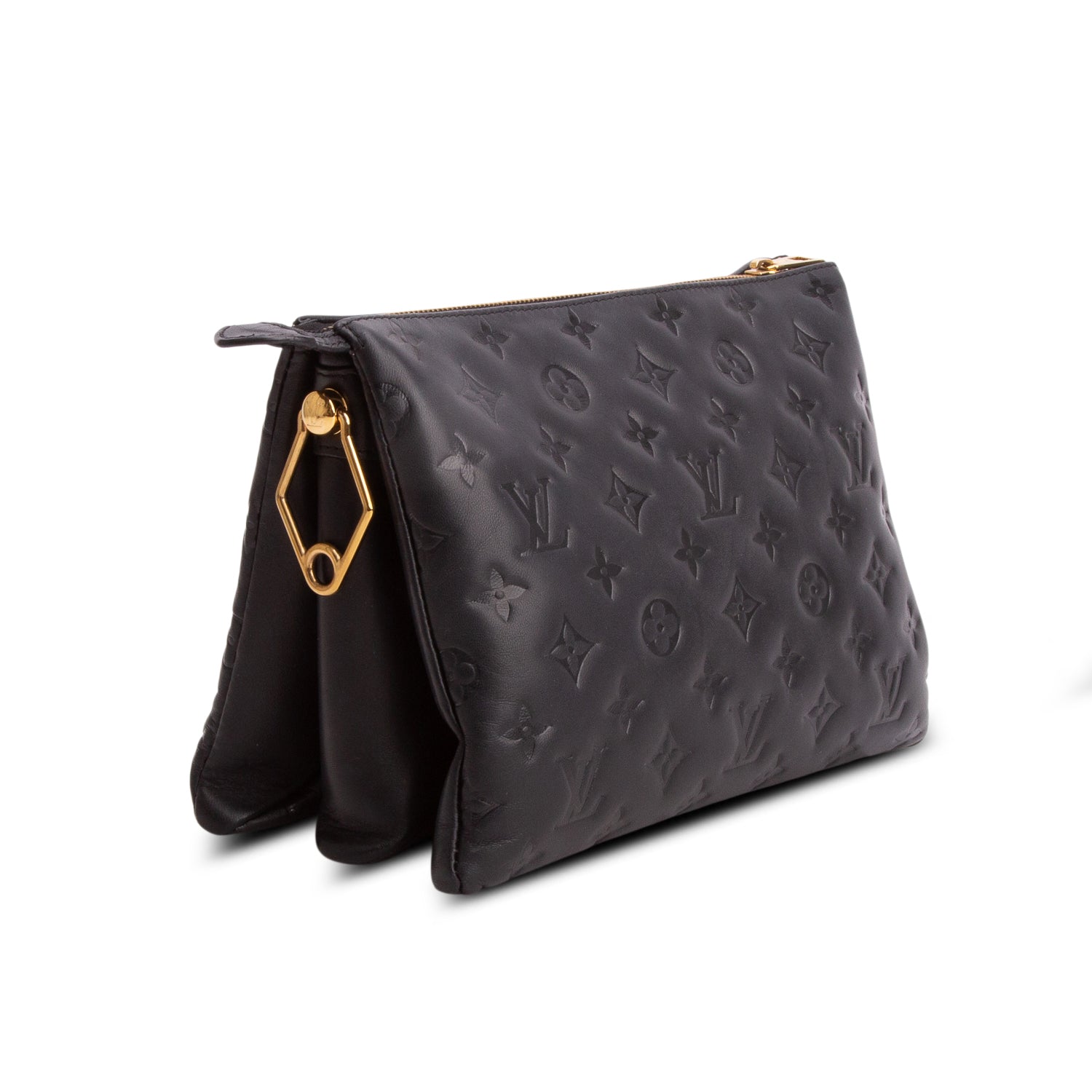 Louis Vuitton Black Monogram Embossed Lambskin Leather Coussin PM w/ Straps