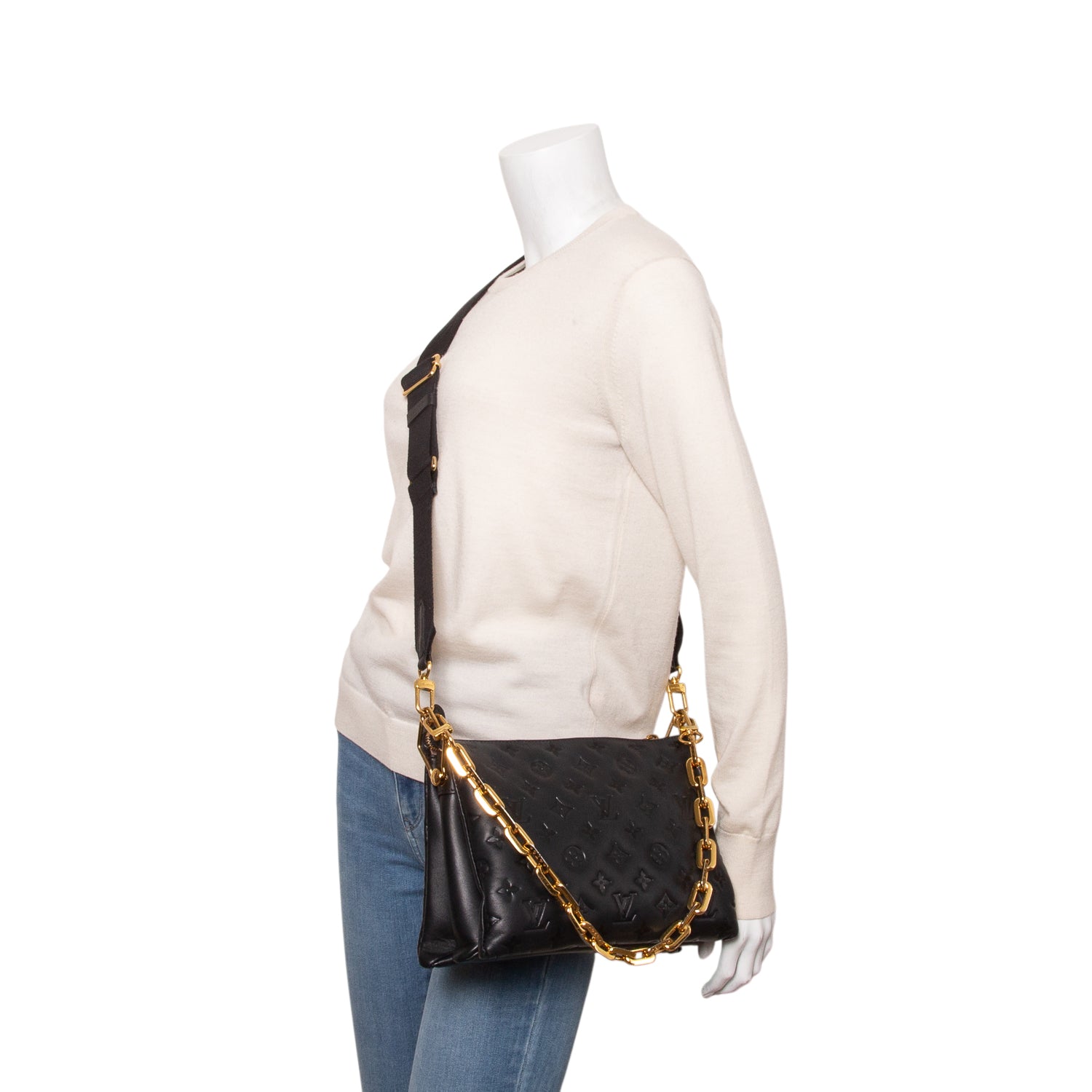 Louis Vuitton Black Monogram Embossed Lambskin Leather Coussin PM w/ Straps