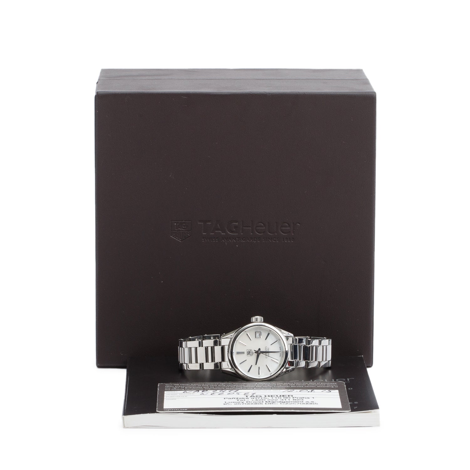 Tag Heuer Stainless Steel Carrera 28 MM Automatic Watch Mother of Pearl Dial WAR2411 w/ Box & Papers