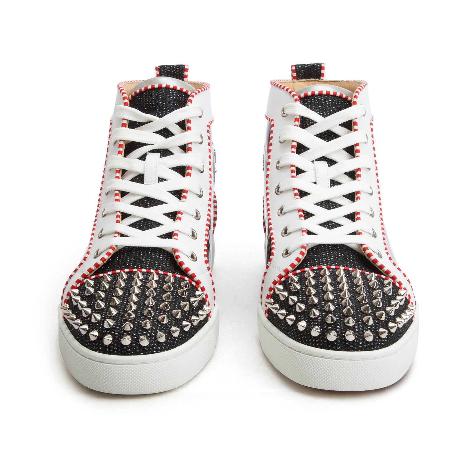 Christian Louboutin Multicolor Logo Print Patent/Calf Leather Lou Spikes Orlato Flat Sneakers, Men's Size 44 w/ Box