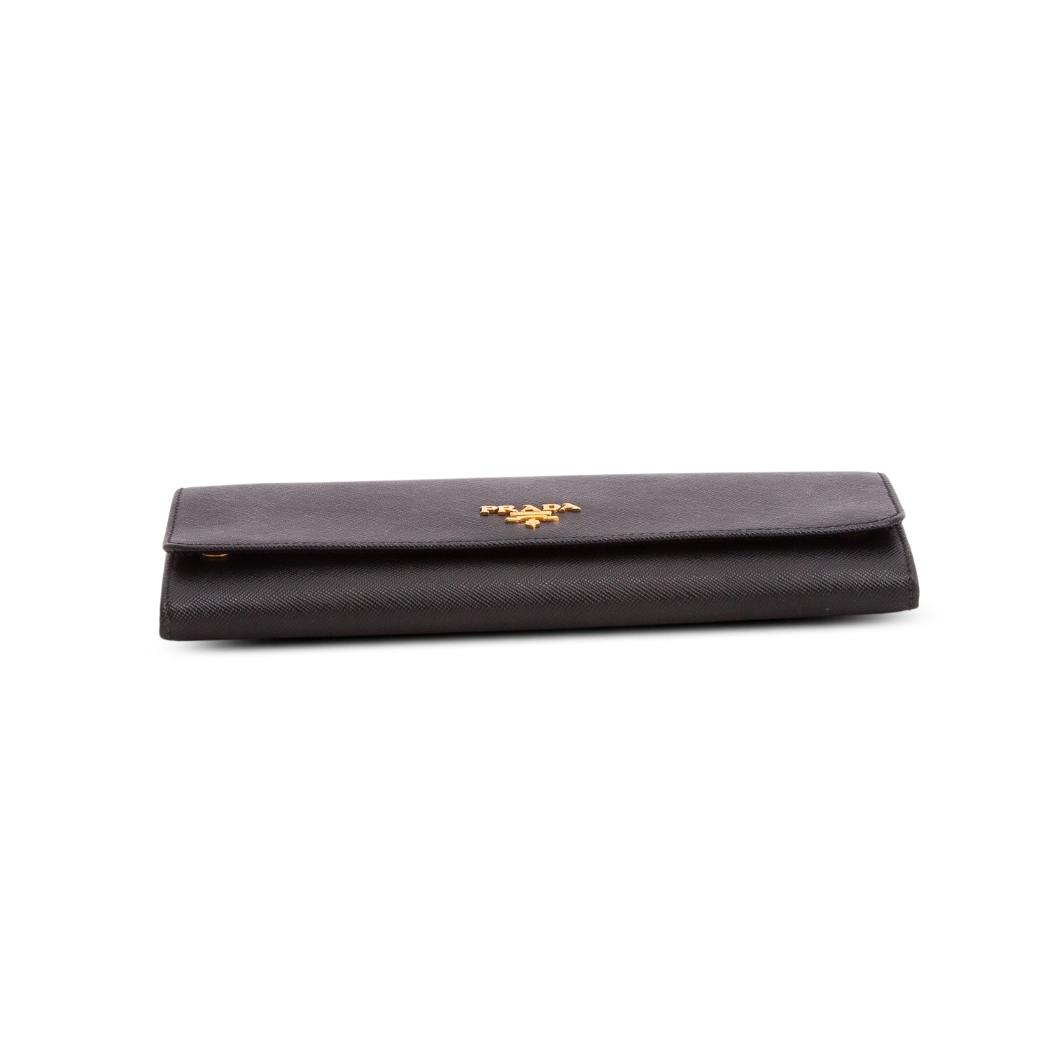 Prada Black Saffiano Metal Continental Wallet on Chain