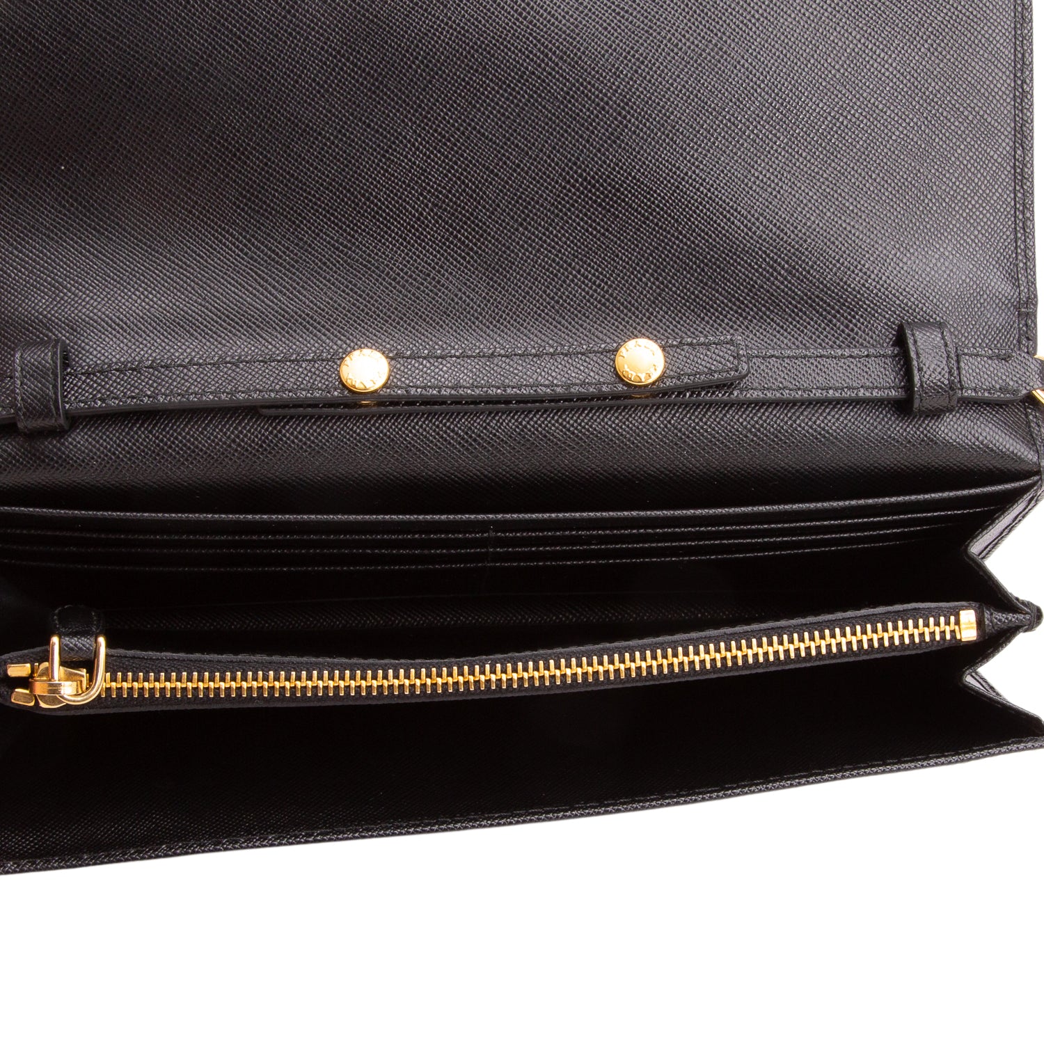 Prada Black Saffiano Metal Continental Wallet on Chain