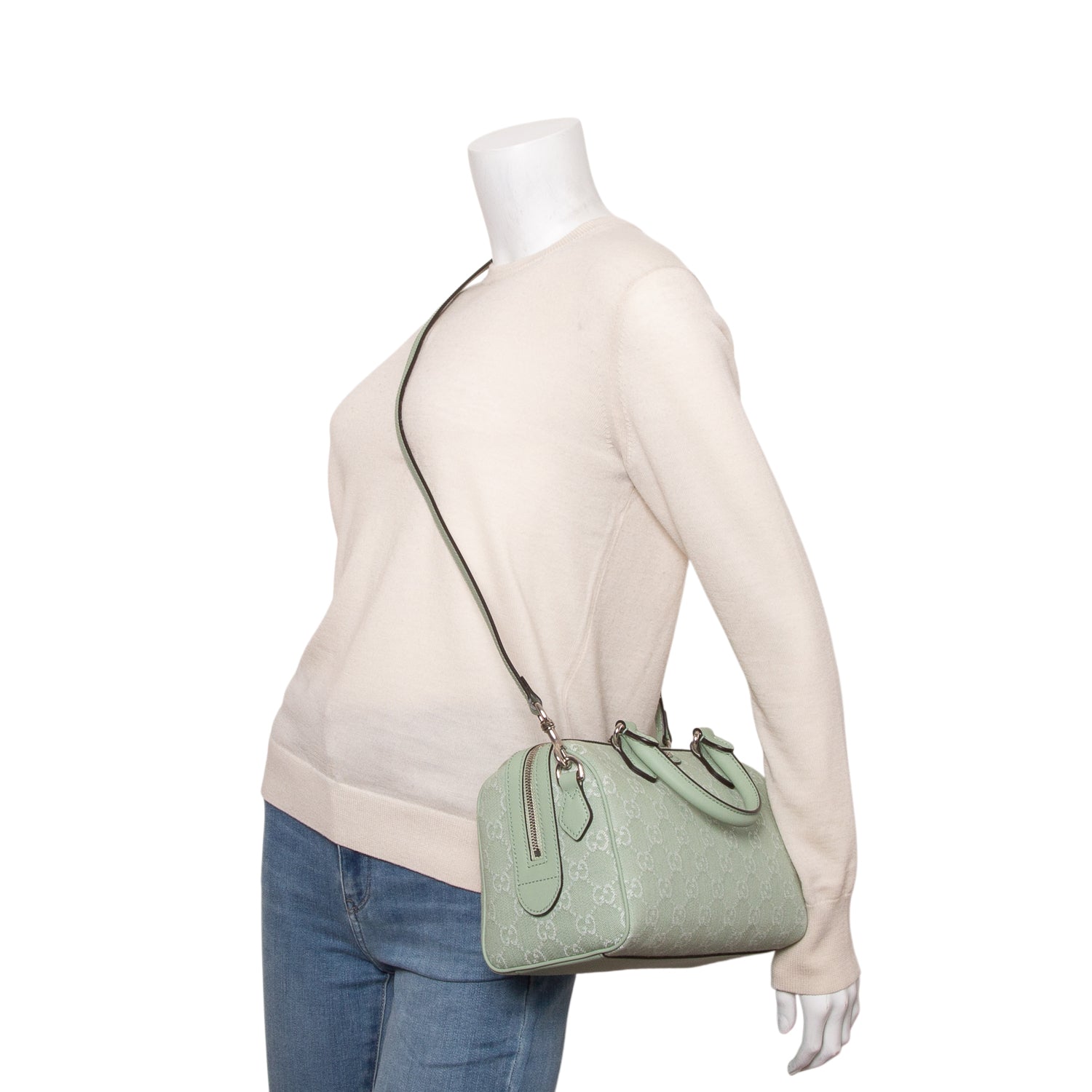 Gucci Green GG Canvas Medium Ophidia Boston Bag w/ Strap