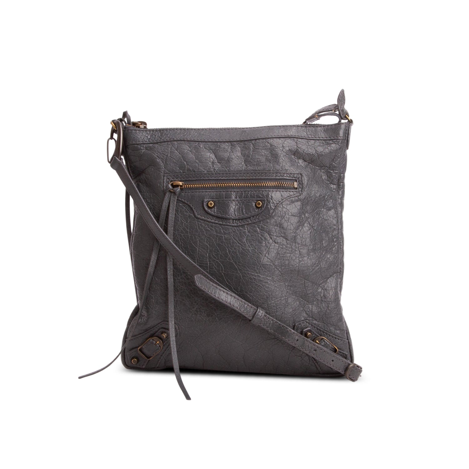 Balenciaga Grey Agneau Leather Classic Motorcycle Flat Crossbody