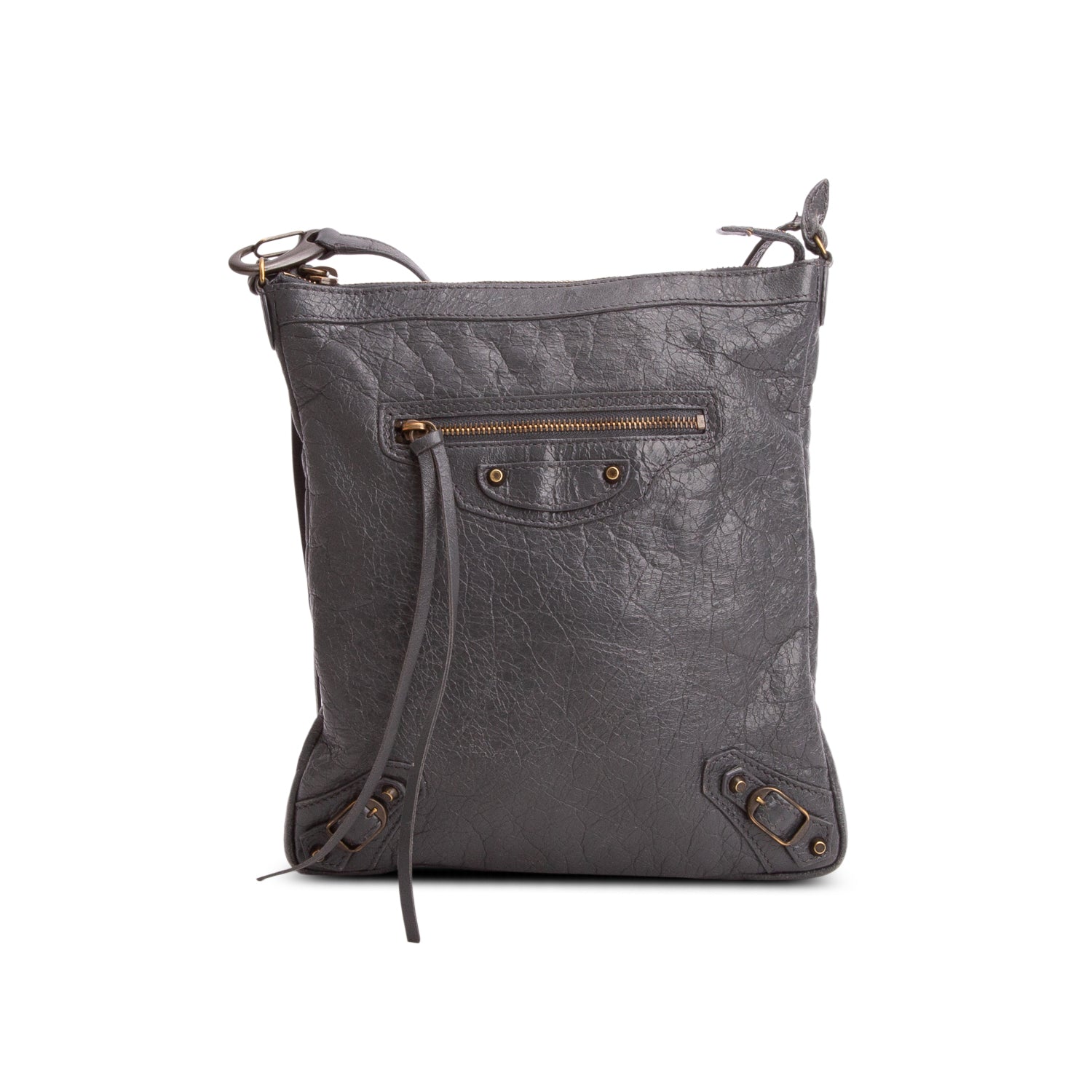 Balenciaga Grey Agneau Leather Classic Motorcycle Flat Crossbody
