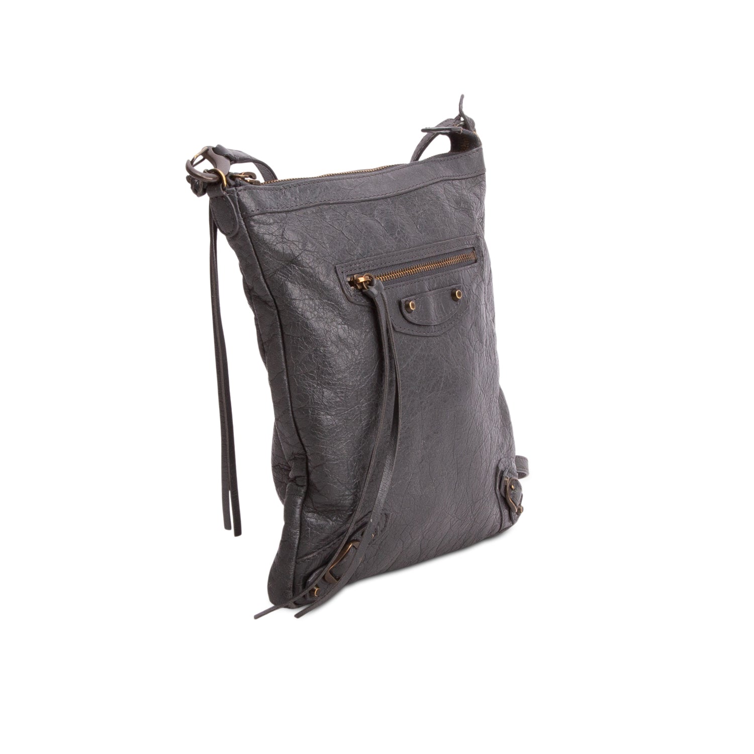 Balenciaga Grey Agneau Leather Classic Motorcycle Flat Crossbody