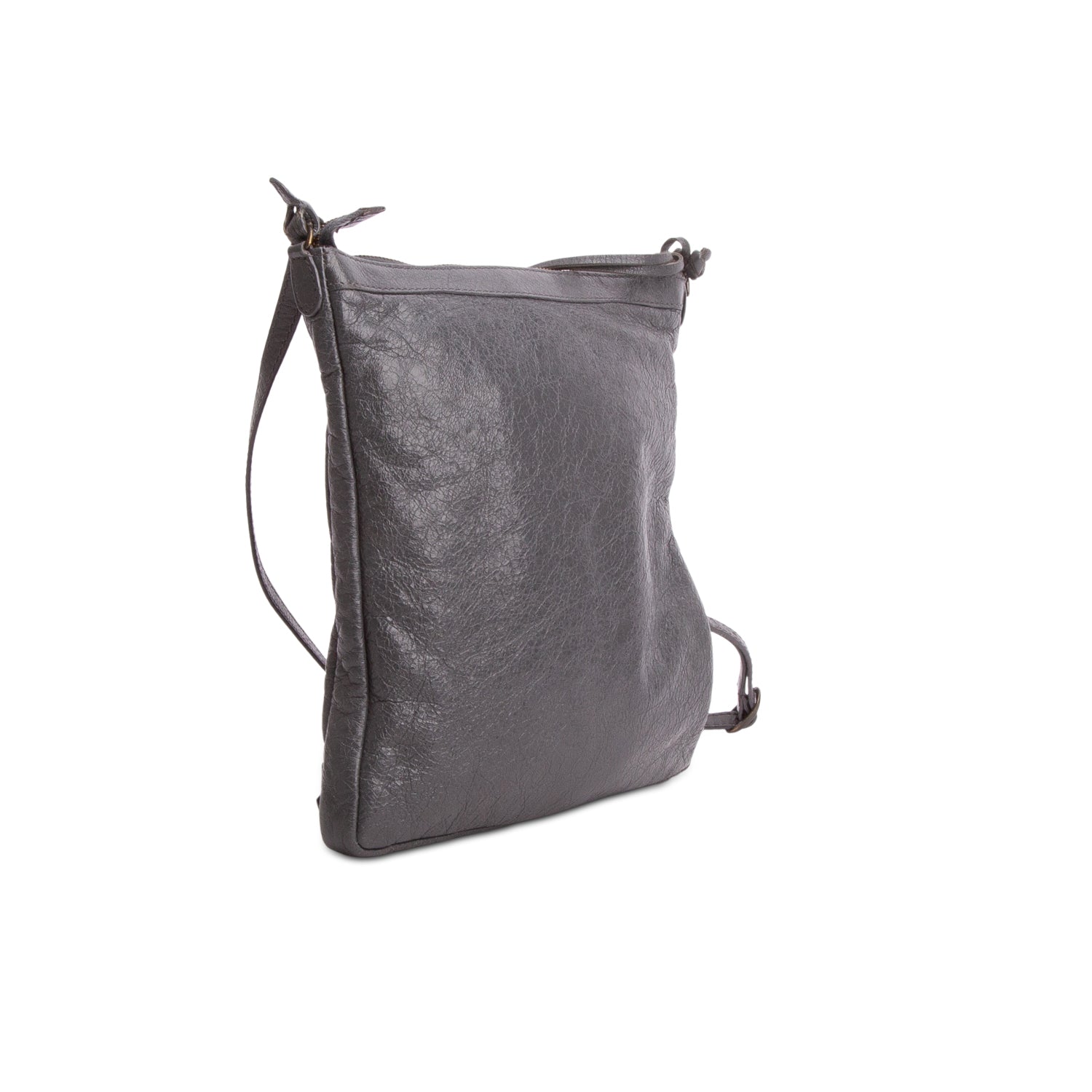 Balenciaga Grey Agneau Leather Classic Motorcycle Flat Crossbody