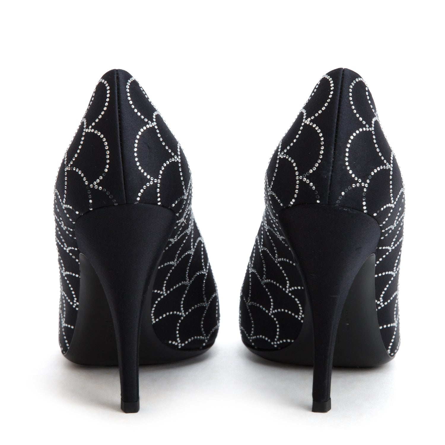 Ferragamo Black Satin Crystal Embellished Judy Pumps, Women's Size 7.5 w/ Box