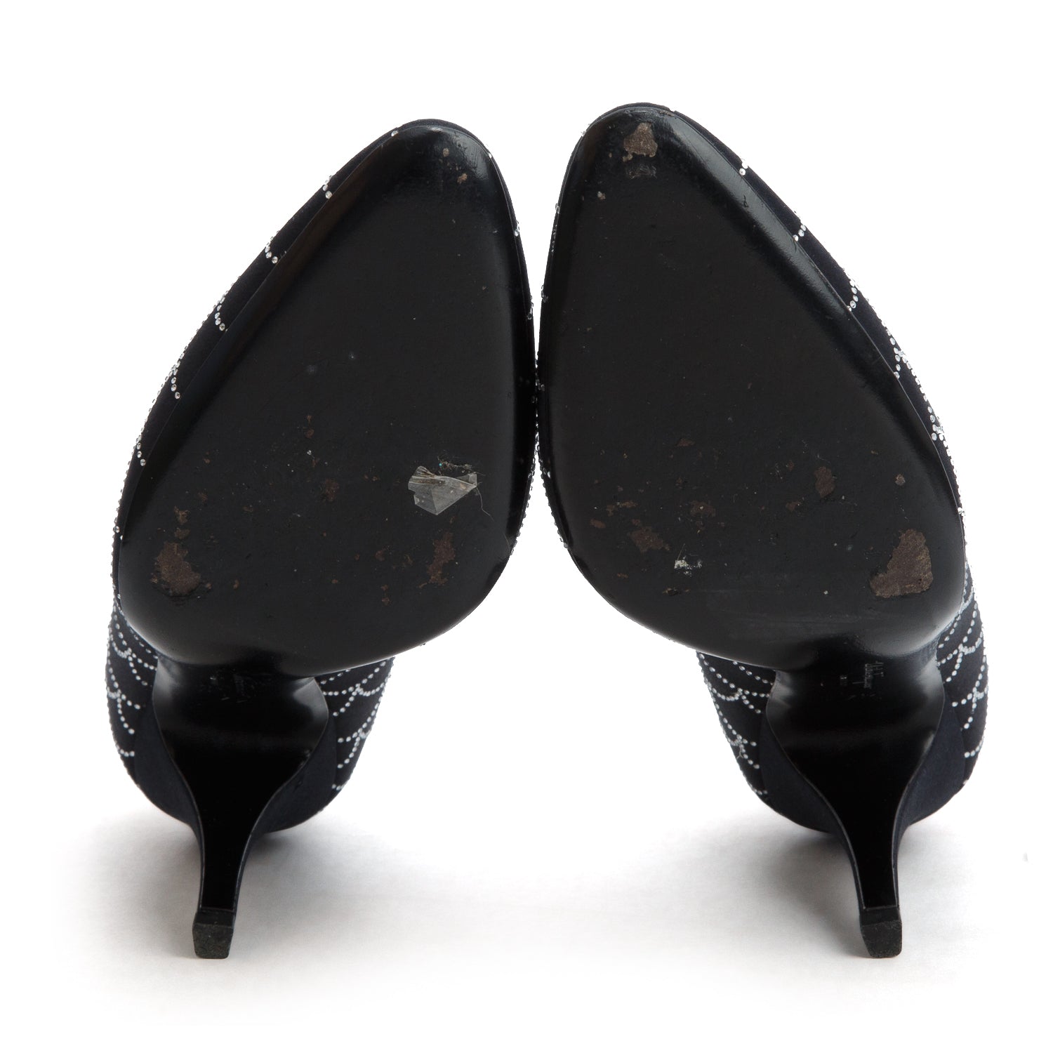 Ferragamo Black Satin Crystal Embellished Judy Pumps, Women's Size 7.5 w/ Box