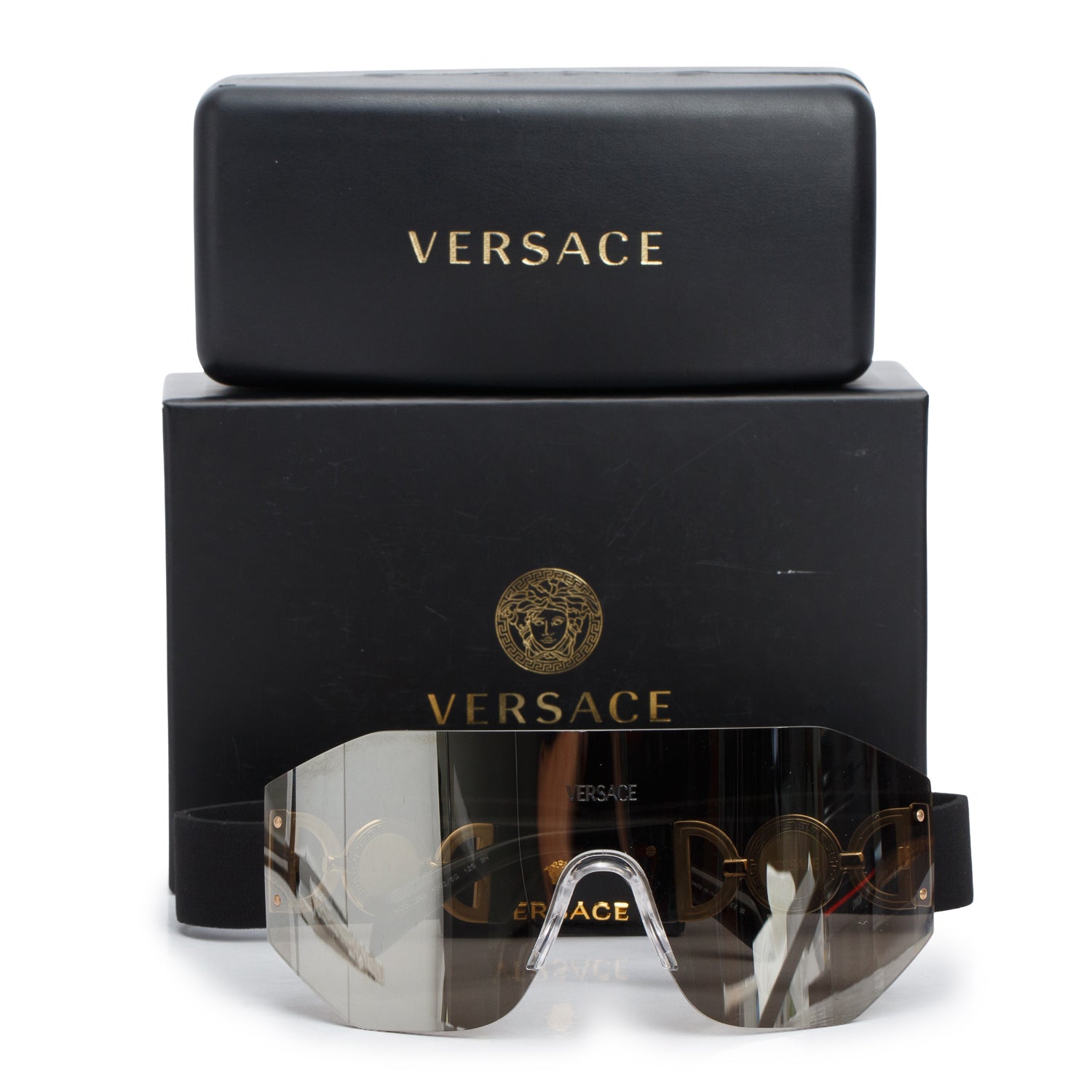Versace Gold Tone Metal Rimless Biggie Shield Sunglasses w/ Box & Case