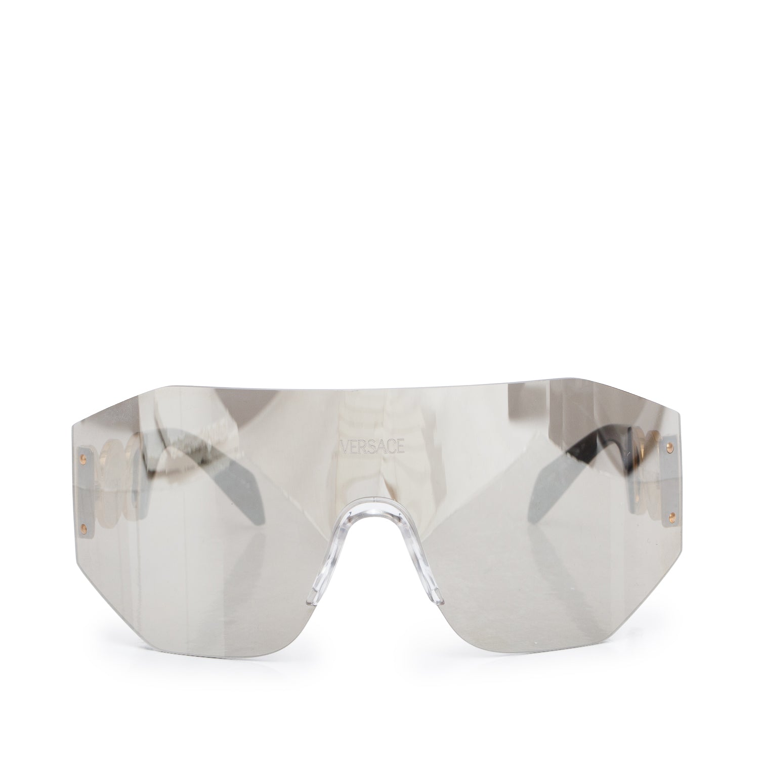 Versace Gold Tone Metal Rimless Biggie Shield Sunglasses w/ Box & Case