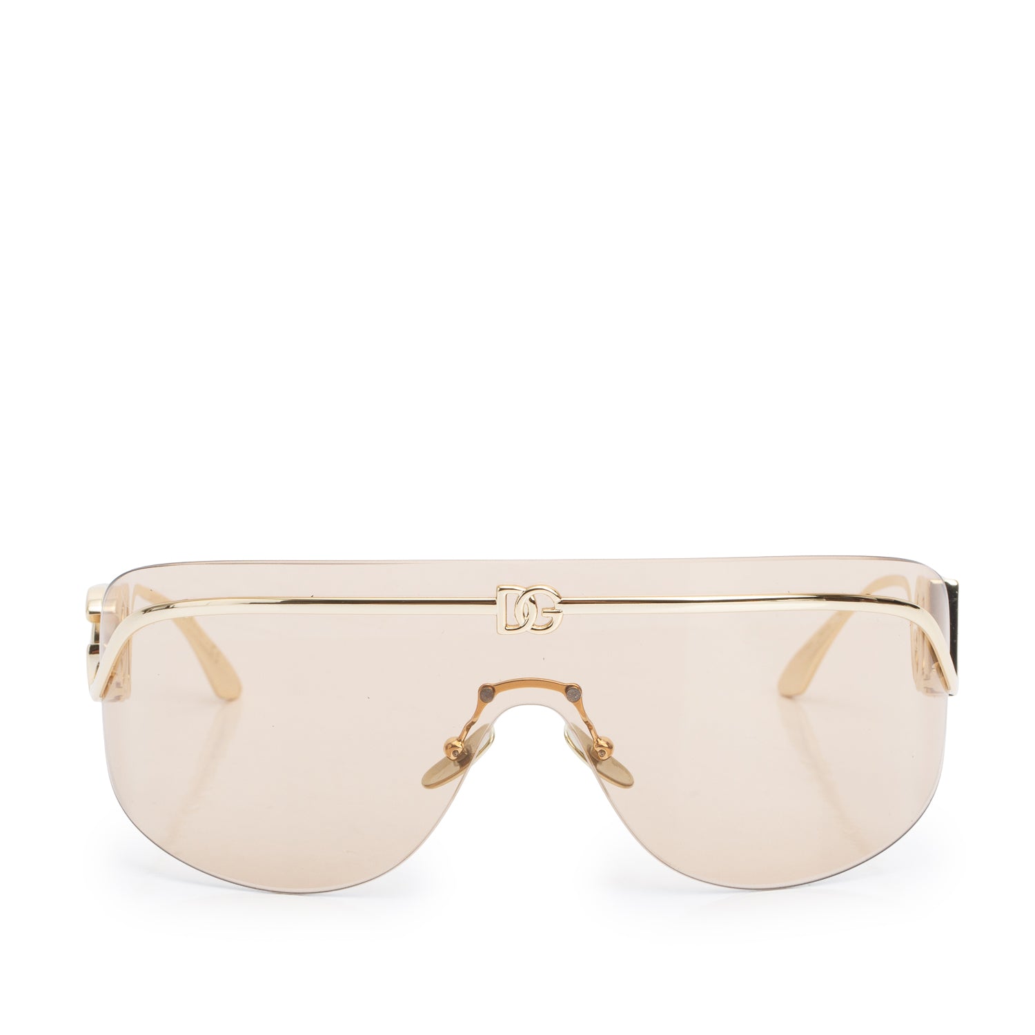 Dolce & Gabbana DG2320 Gold Tone Metal DG Logo Statement Shield Sunglasses w/ Box & Case