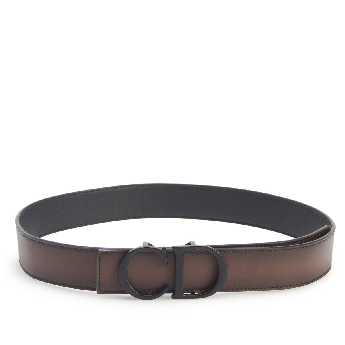 Christian Dior Black/Brown Leather Reversible 35MM Belt with 'CD Icon' Buckle  w/ Box