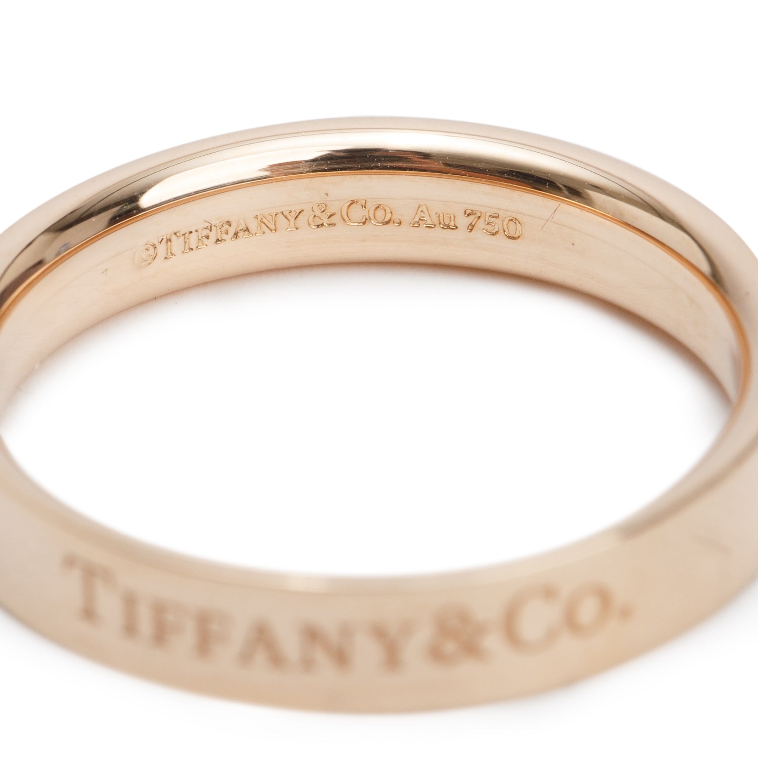 Tiffany & Co. 18k Rose Gold 4 MM Logo Band Ring, Size 8.75 w/ Box