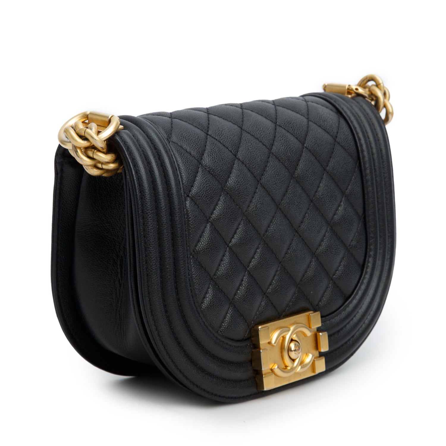 Chanel Black Caviar Leather Small Boy Messenger Bag