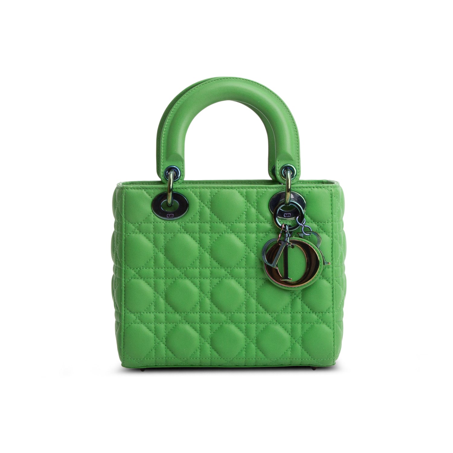 Christian Dior 2022 Green Cannage Lambskin Leather Small Lady Dior Bag w/ Strap