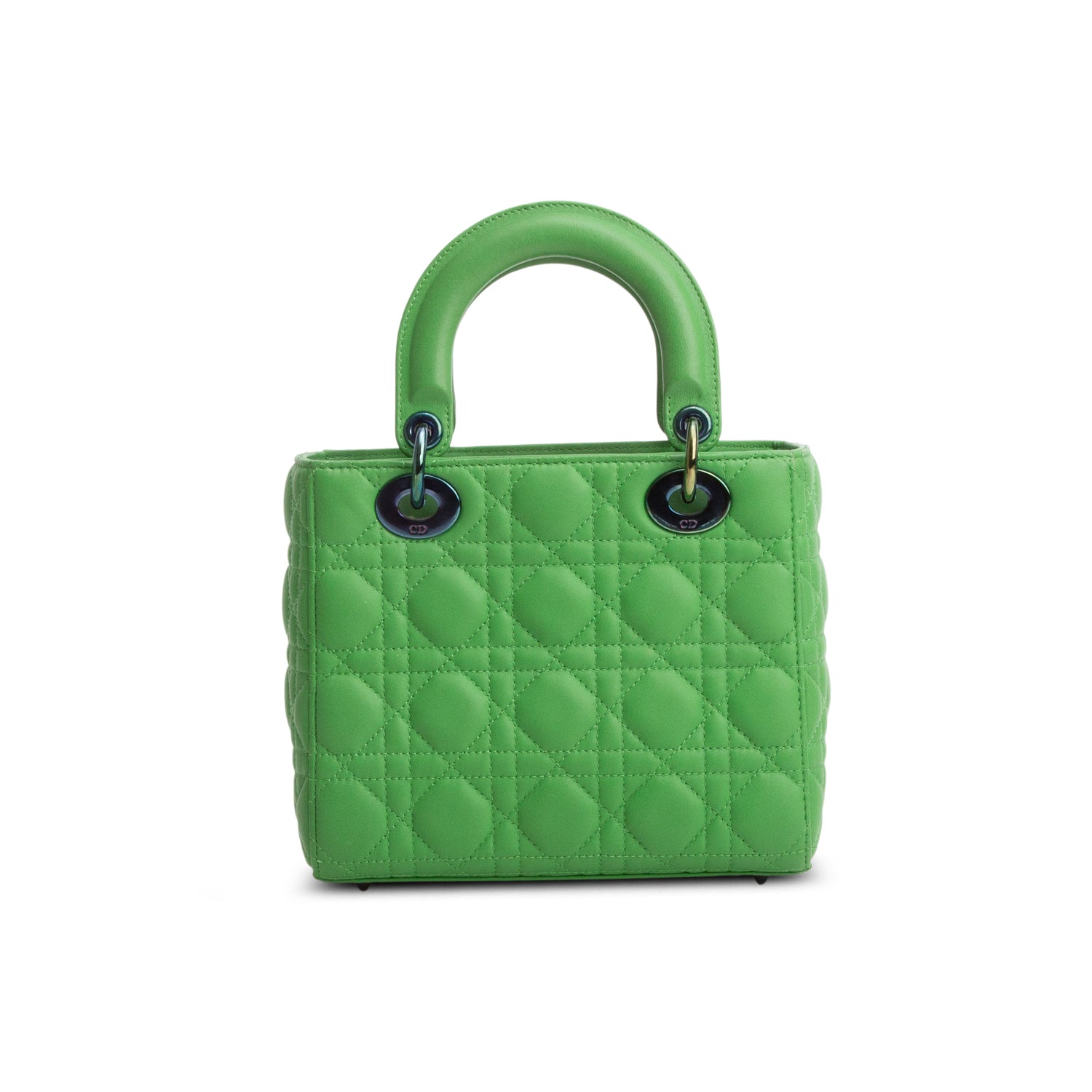 Christian Dior 2022 Green Cannage Lambskin Leather Small Lady Dior Bag w/ Strap