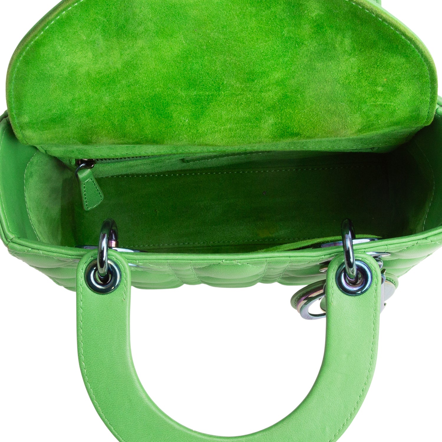 Christian Dior 2022 Green Cannage Lambskin Leather Small Lady Dior Bag w/ Strap