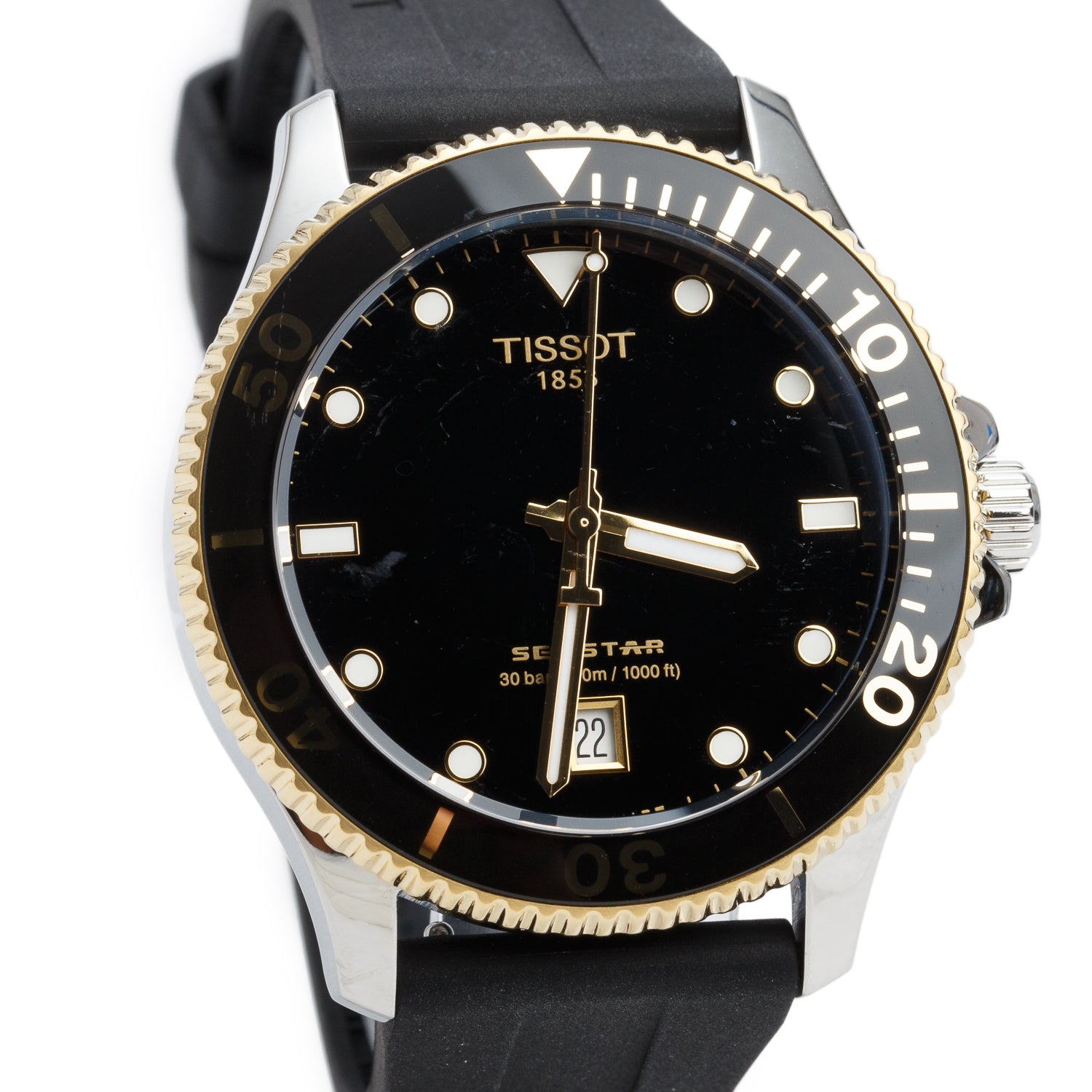 Tissot Two-Tone Stainless Steel Seastar 1000 40 MM Quartz Watch Black Dial