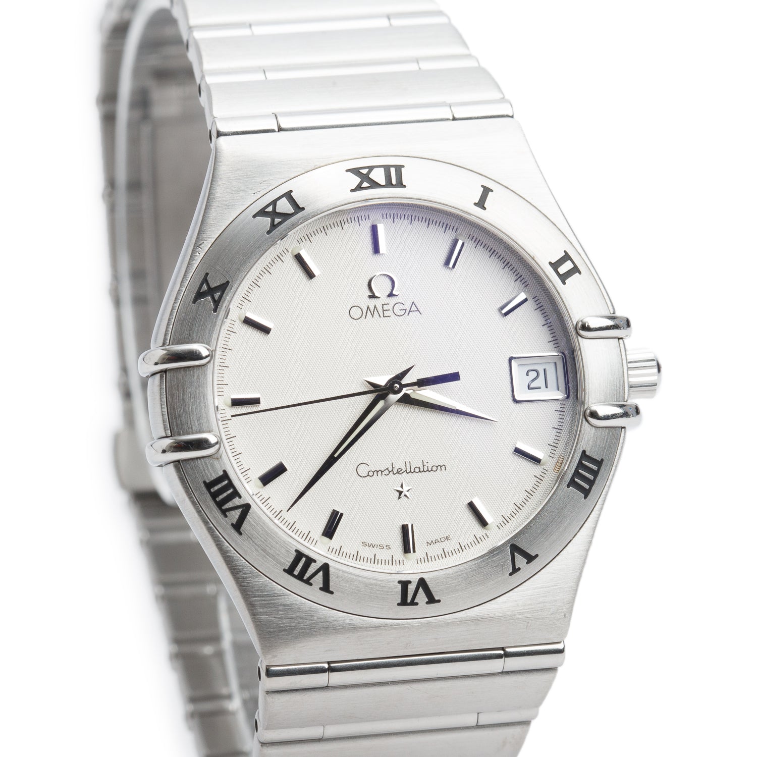 Omega Stainless Steel Constellation 34 MM Quartz Watch Silver Dial
