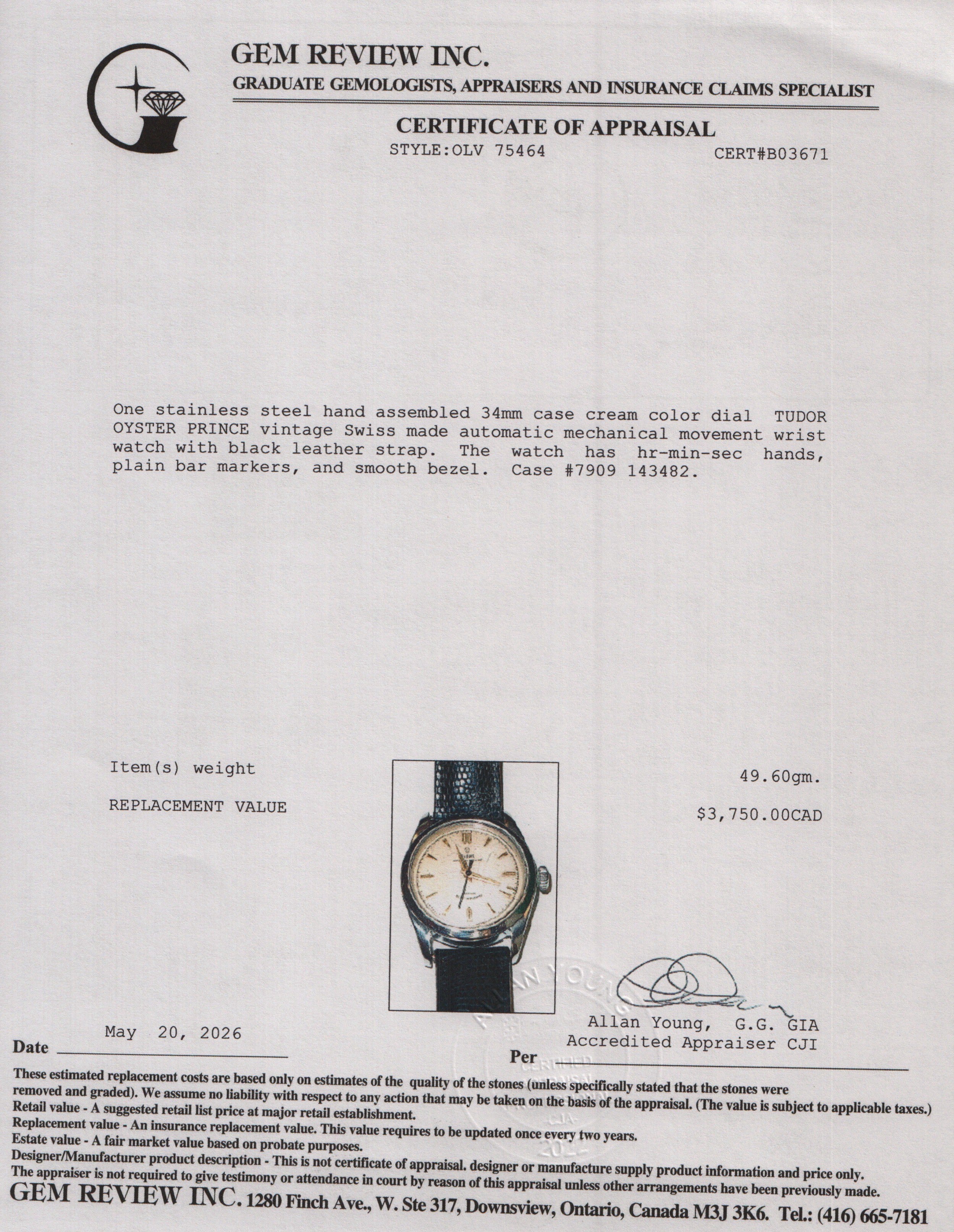 Tudor Vintage Stainless Steel Oyster Prince 34 MM Automatic Watch