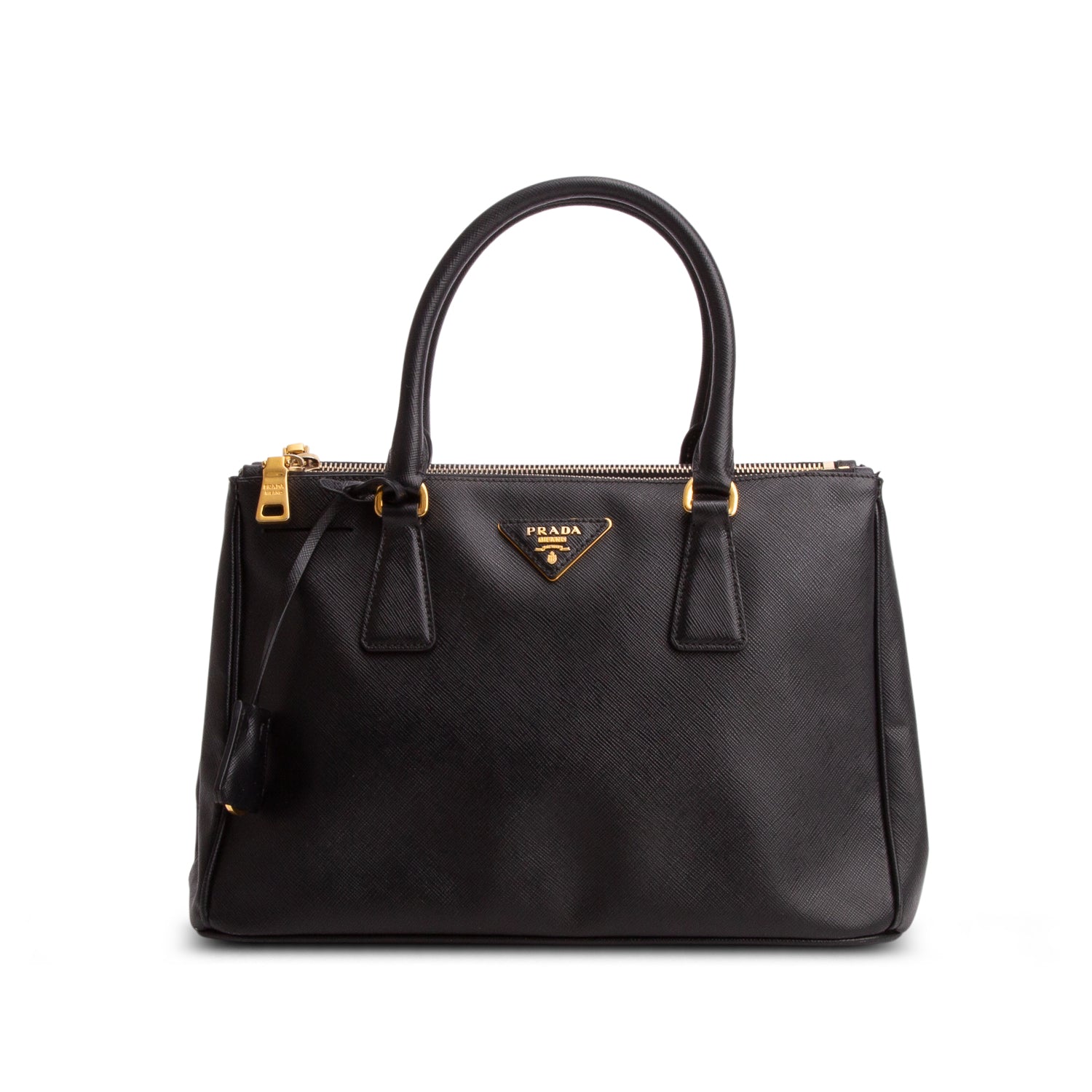 Prada Black Saffiano Lux Medium Double Zip Galleria Tote w/ Strap