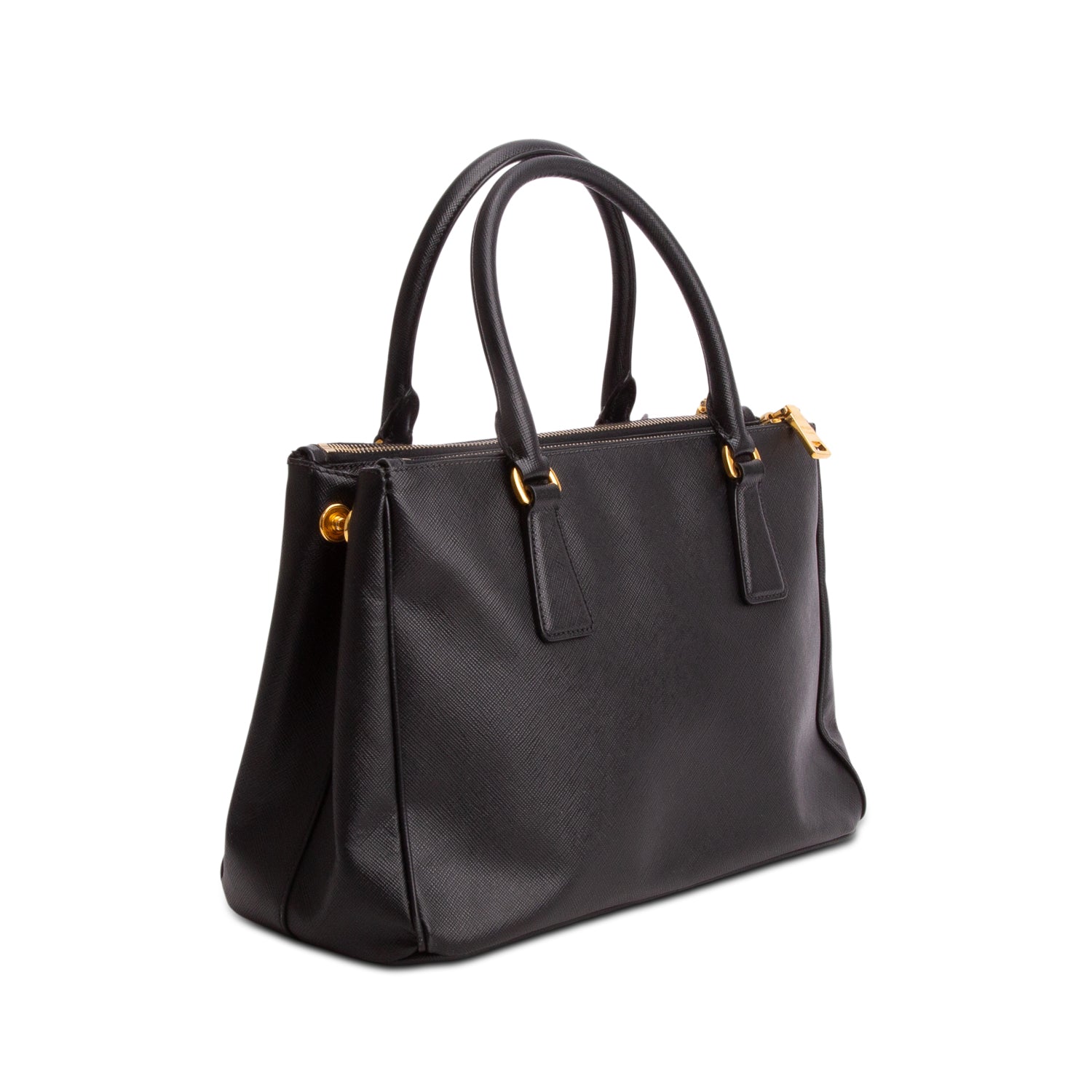 Prada Black Saffiano Lux Medium Double Zip Galleria Tote w/ Strap
