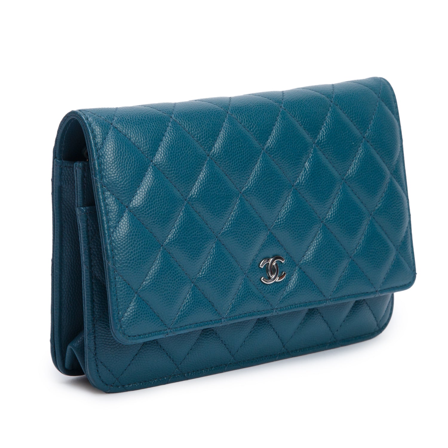 Chanel Teal Quilted Caviar Classic Wallet on Chain w/ Authenticity Card