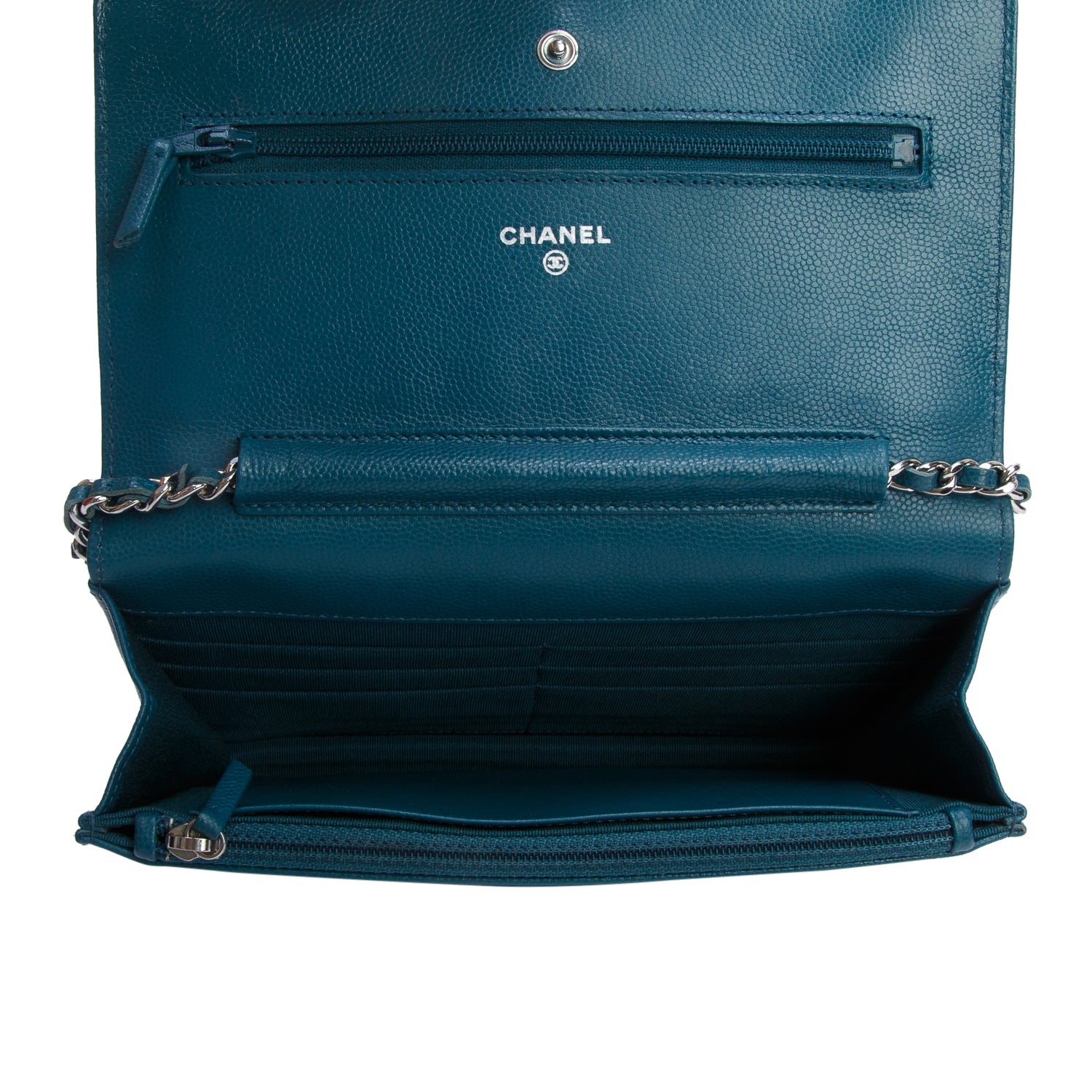 Chanel Teal Quilted Caviar Classic Wallet on Chain w/ Authenticity Card