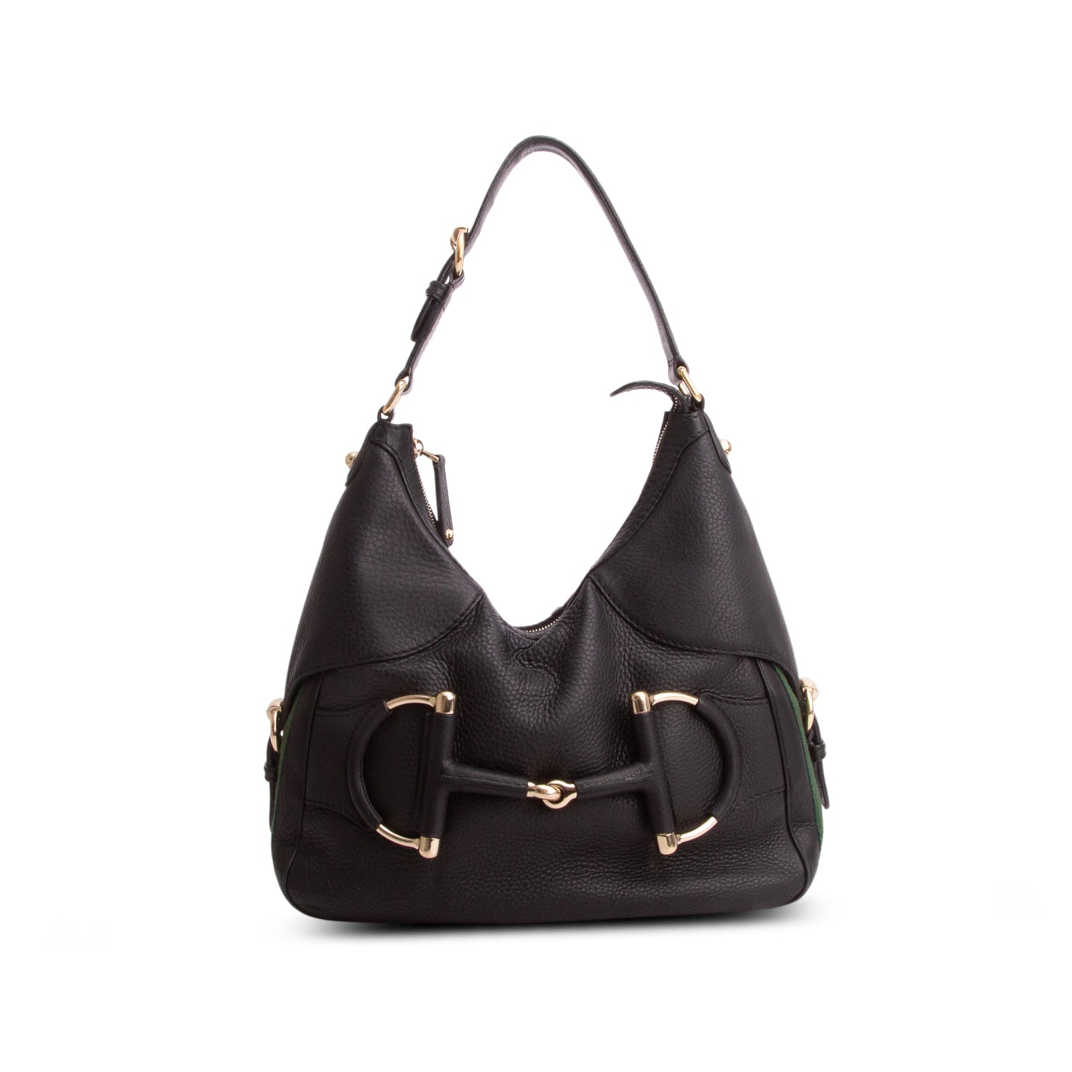 Gucci Black Pebbled Leather Heritage Horsebit Hobo