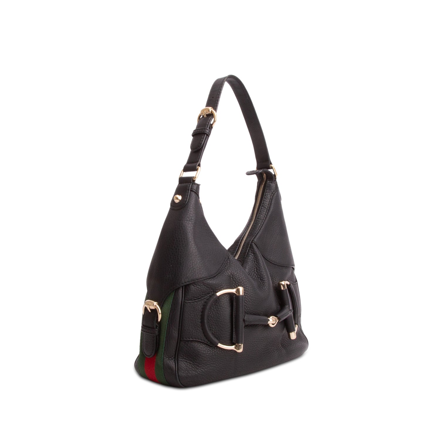 Gucci Black Pebbled Leather Heritage Horsebit Hobo