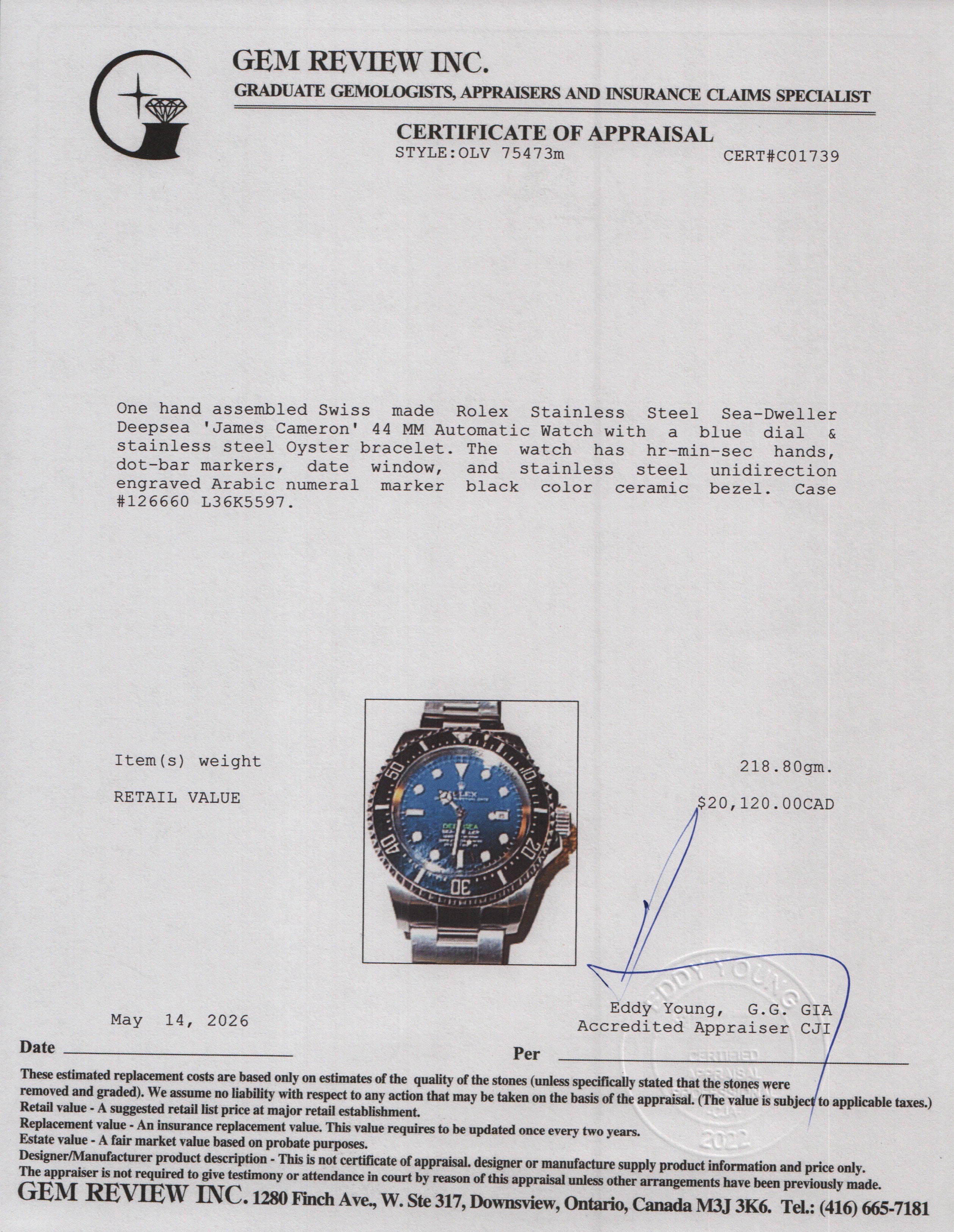 Rolex 2023 Stainless Steel Sea-Dweller Deepsea 'James Cameron' 44 MM Automatic Watch 126660 D-Blue Dial w/ Box & Papers