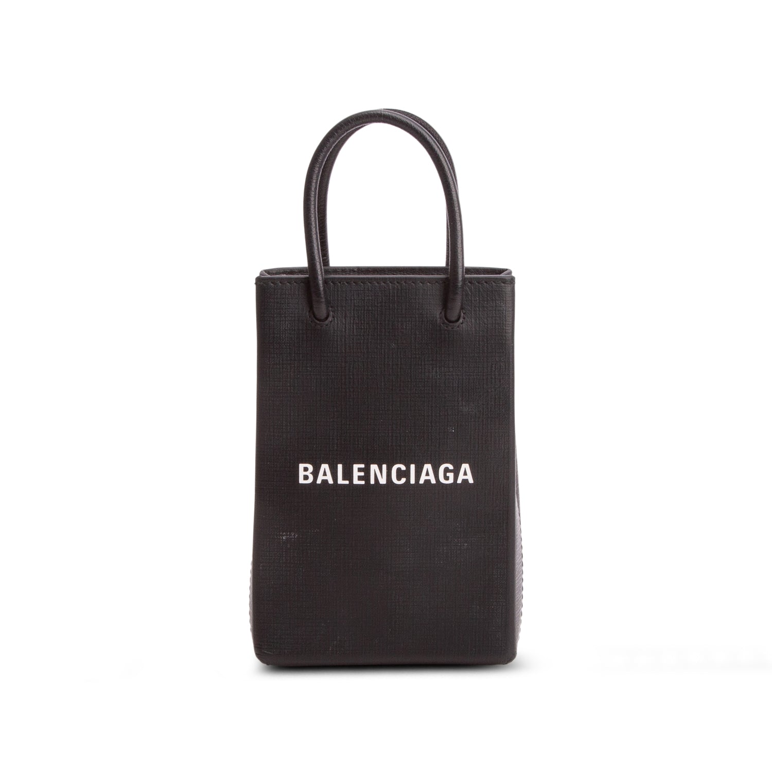 Balenciaga Black Calfskin Logo Shopping Phone Holder Bag