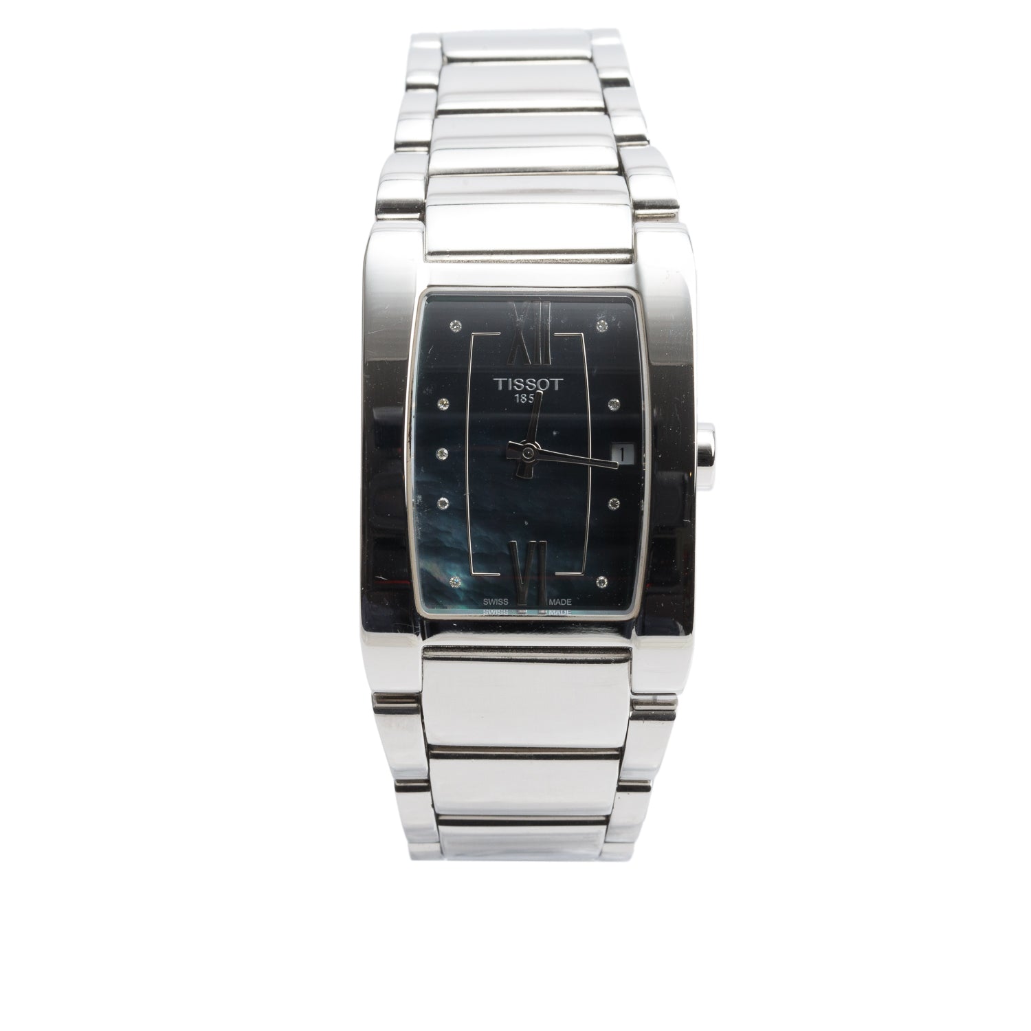 Tissot Stainless Steel Generosi-T Quartz Watch Diamond Black Mother of Pearl Dial w/ Box & Papers