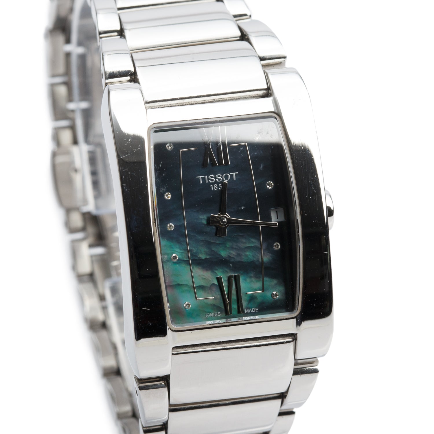 Tissot Stainless Steel Generosi-T Quartz Watch Diamond Black Mother of Pearl Dial w/ Box & Papers