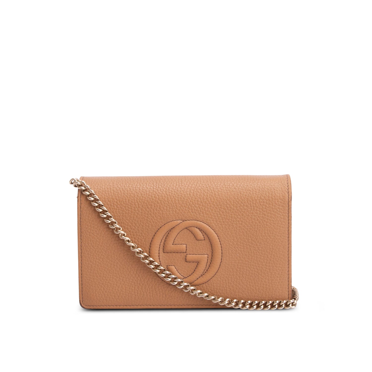 Gucci Beige Pebbled Calfskin Soho Wallet on Chain w/ Box