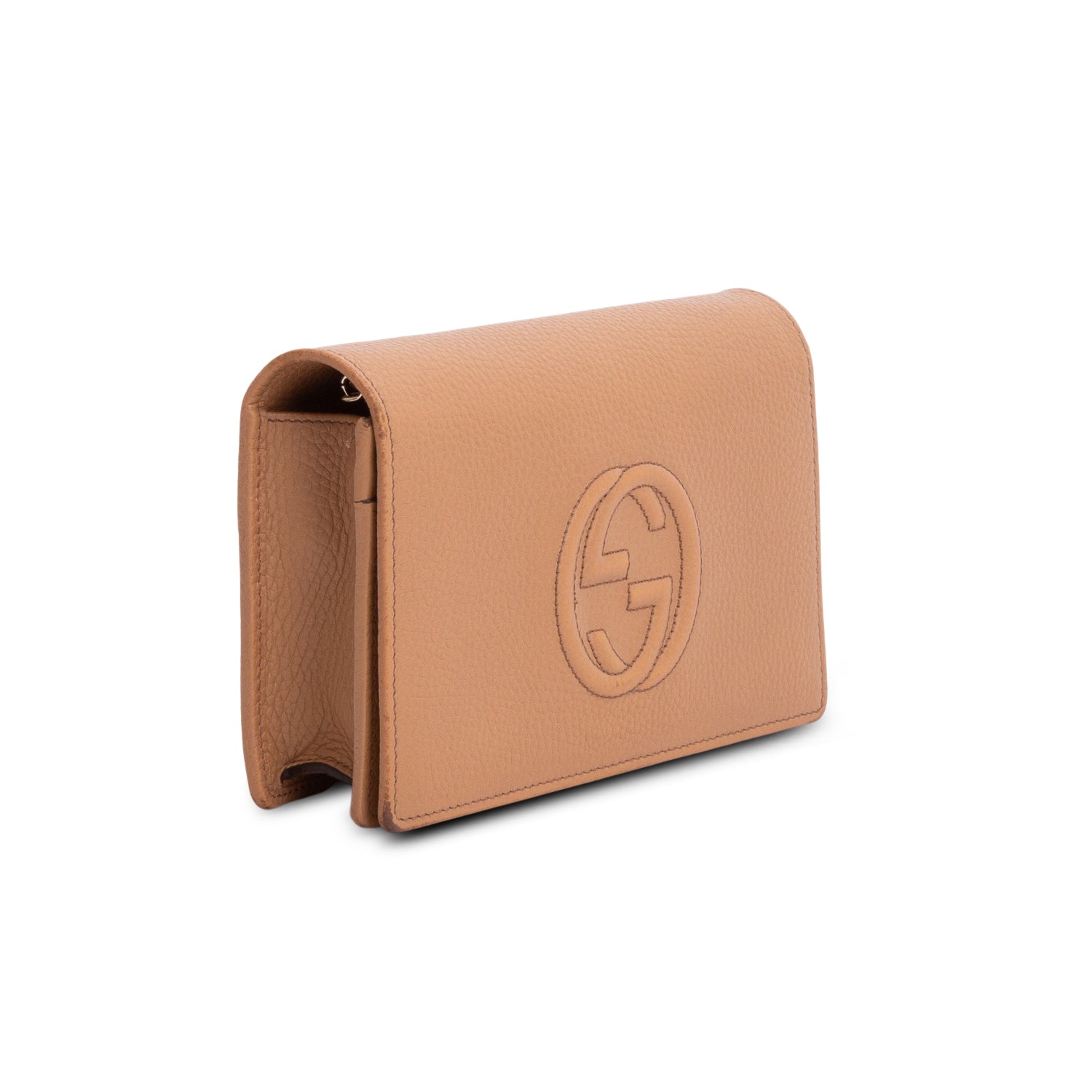 Gucci Beige Pebbled Calfskin Soho Wallet on Chain w/ Box