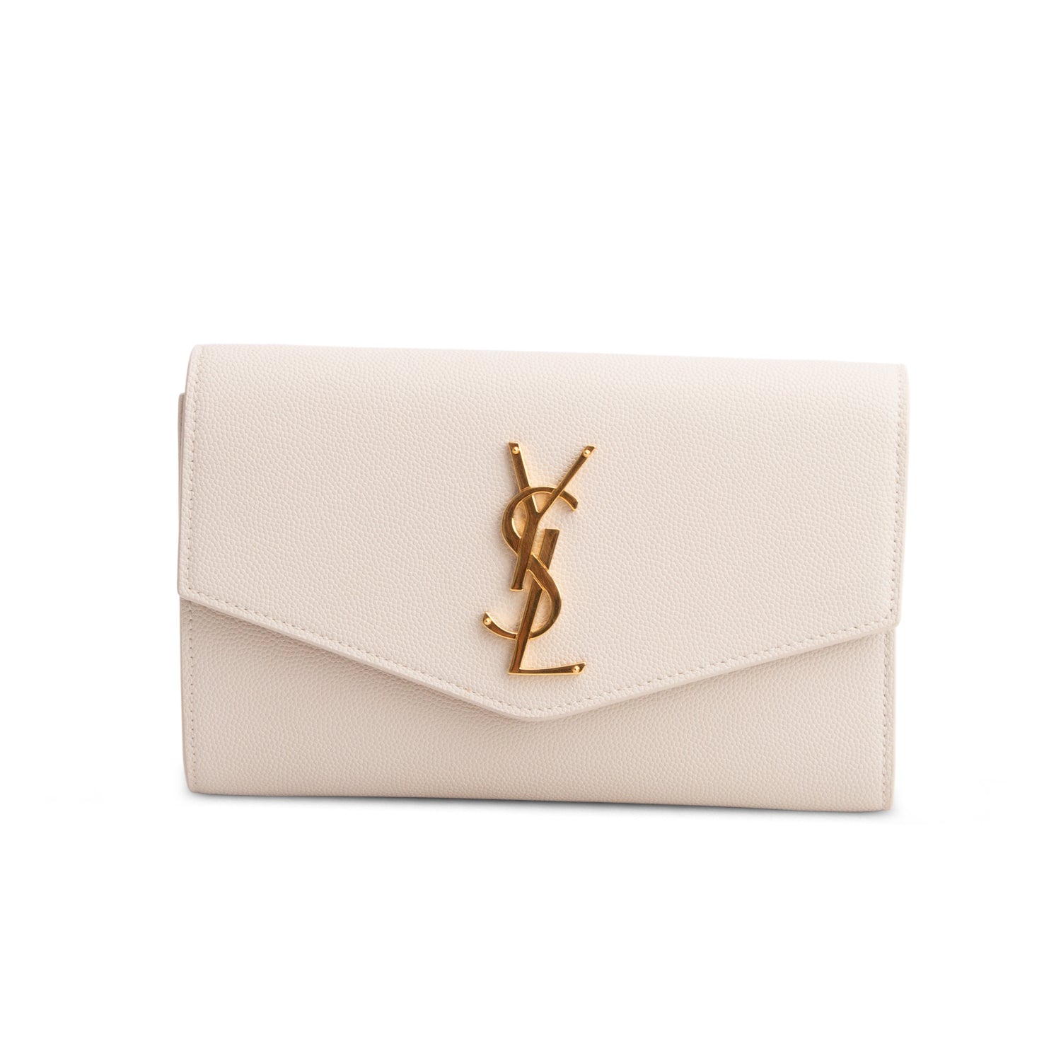 Saint Laurent 2022 White Grain De Poudre Monogram Uptown Chain Wallet